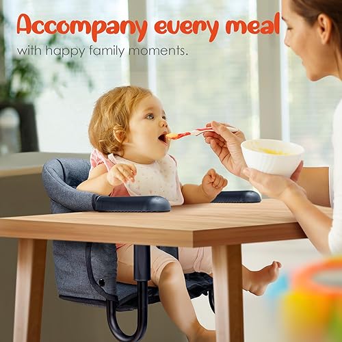 Miniatura 9 de Silla alta portátil con bolsa de almacenamiento, enganche, clip y silla de mesa rápida con asiento extraíble para el hogar y viajes