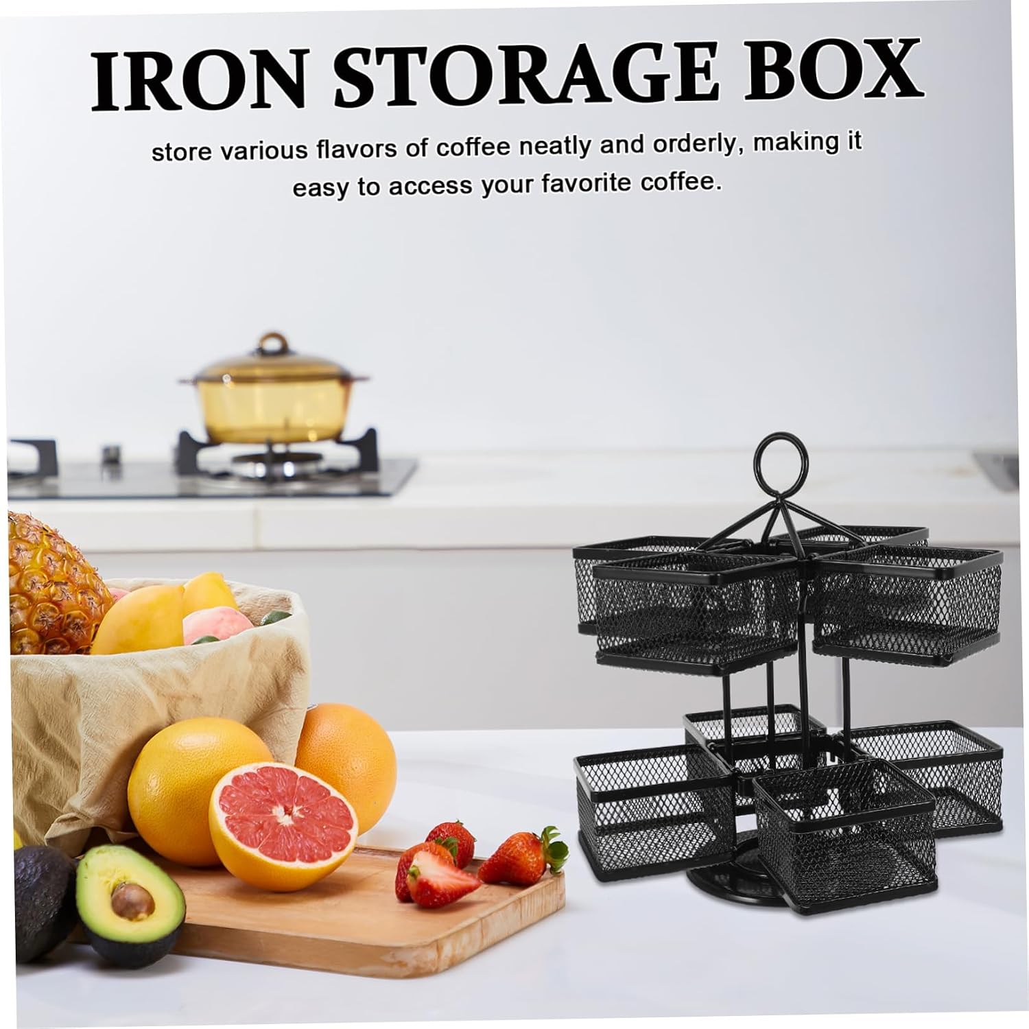 BESTOYARD 360degree Iron Wire Tea Bag Storage Box Rotating Tea Countertop Organizer Bag Box Lid Multifunctional Sugar Holder image 5