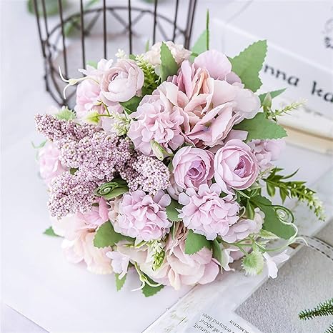 Amazon 花瓶 造花のバラの骨董品の花のバラ自宅のパーティーのテーブルの装飾秋の装飾の飾られた花の花 Color Violet 造花 オンライン通販