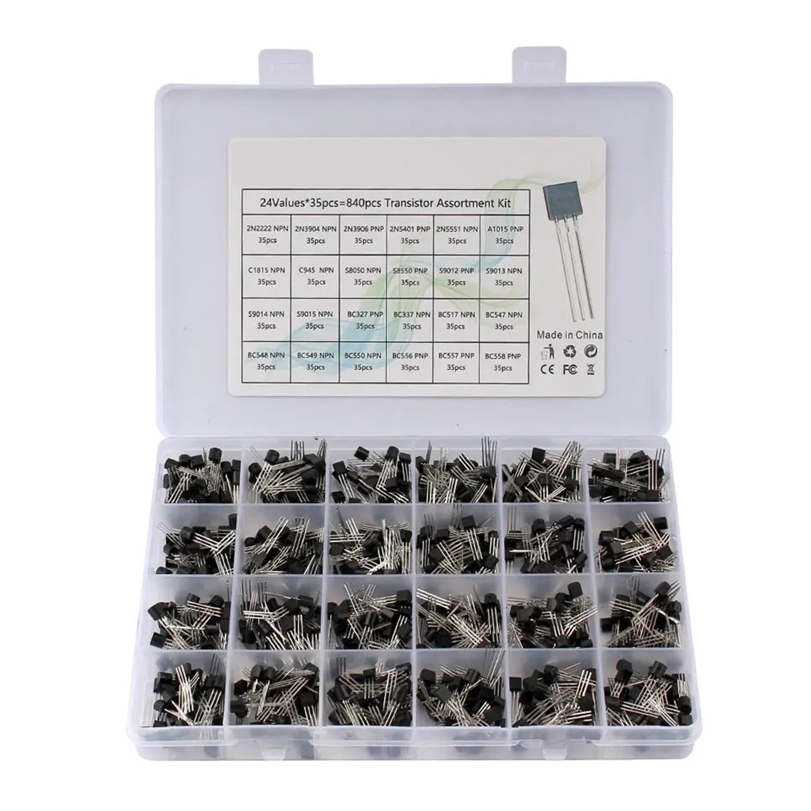 200-900 TEILE/SCHACHTEL TO-92 Transistor Sortiment Set BC547 BC327 BC337 2N2222 3904 3906 C945 PNP/NPN Transistoren DIY Elektronik Kit(24Values-480pcs)