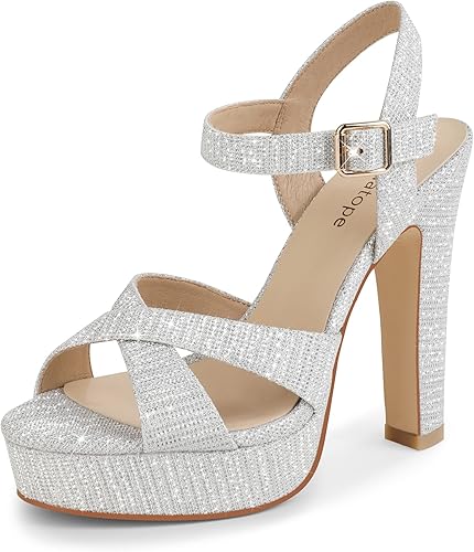 Modatope Sandalias de tacón alto con plataforma para mujer, sandalias de tacón con correa de tobillo, puntera abierta, tacones gruesos, zapatos de