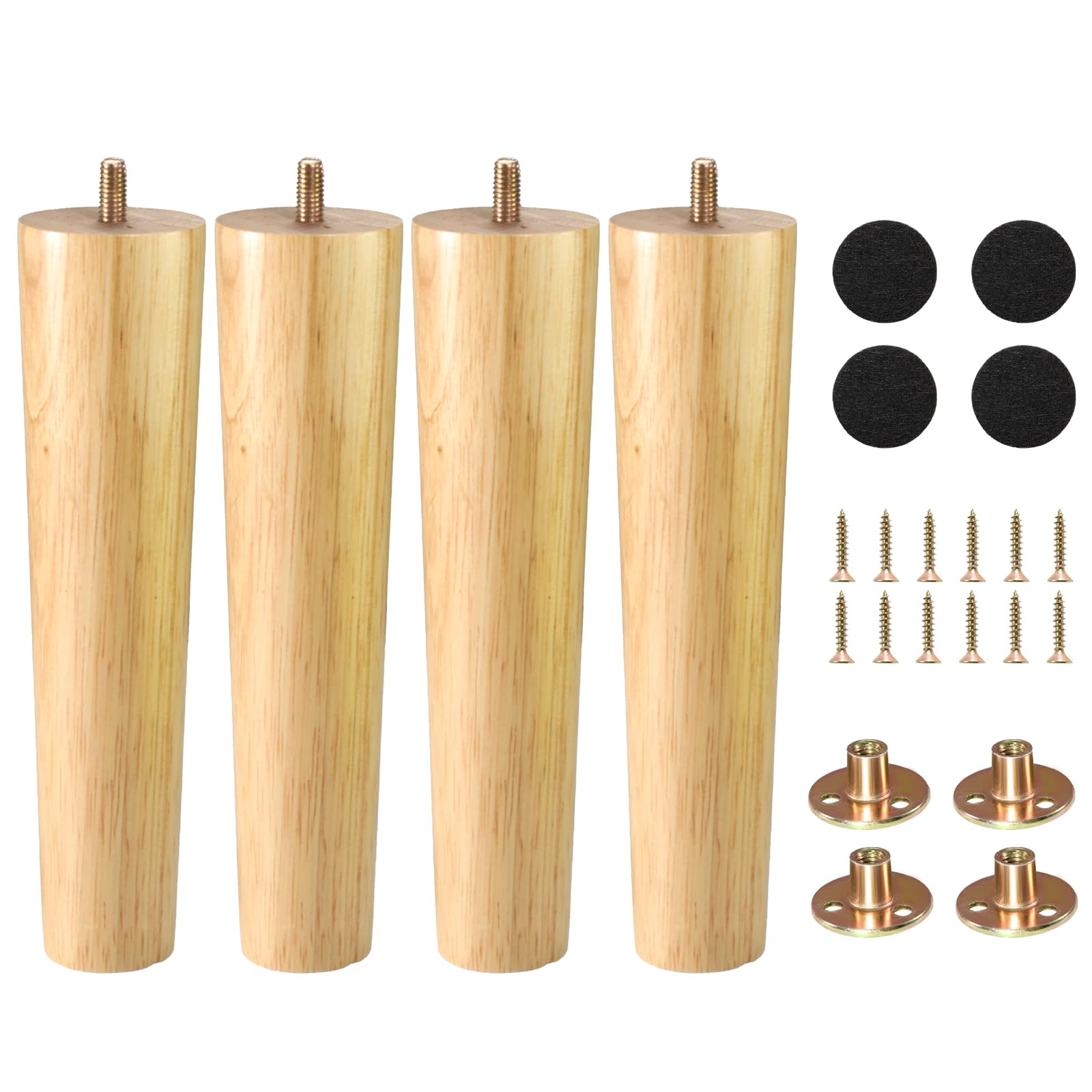 Zllzpzd Meubelpoten van hout, 4 stuks, conische vervangende houten poten voor meubels, 20 cm, kastpoten met montageplaat en viltglijders, meubelpoten voor bank, bed, commodekast, tv-kasten
