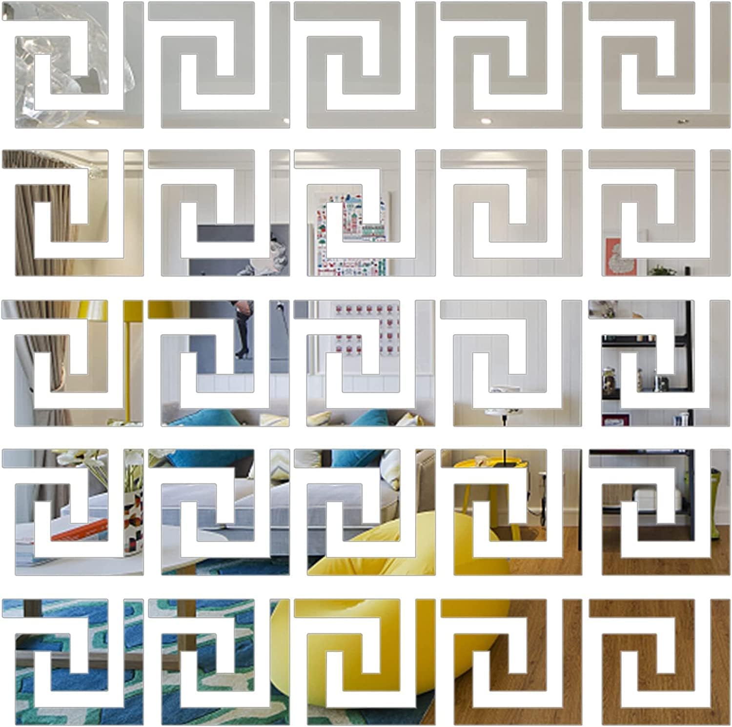 30Pcs Silver Acrylic Mirror Wall Stickers Mirror Decals