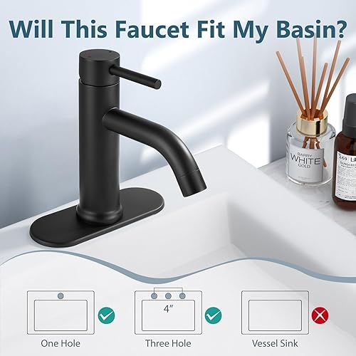 Miniatura 8 de Aolemi Grifo de baño negro mate con placa de cubierta de 6 pulgadas, grifo de lavabo de baño de un solo orificio, grifos de baño comerciales