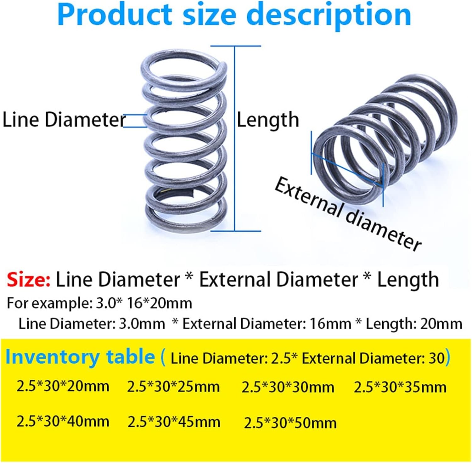 Compression Spring Return Spring Compression Spring Pressure Spring Release Spring Wire Diameter 2.5mm, Outer Diameter 30mm, Length 20mm-50mm (Length : 35mm(5Pcs))