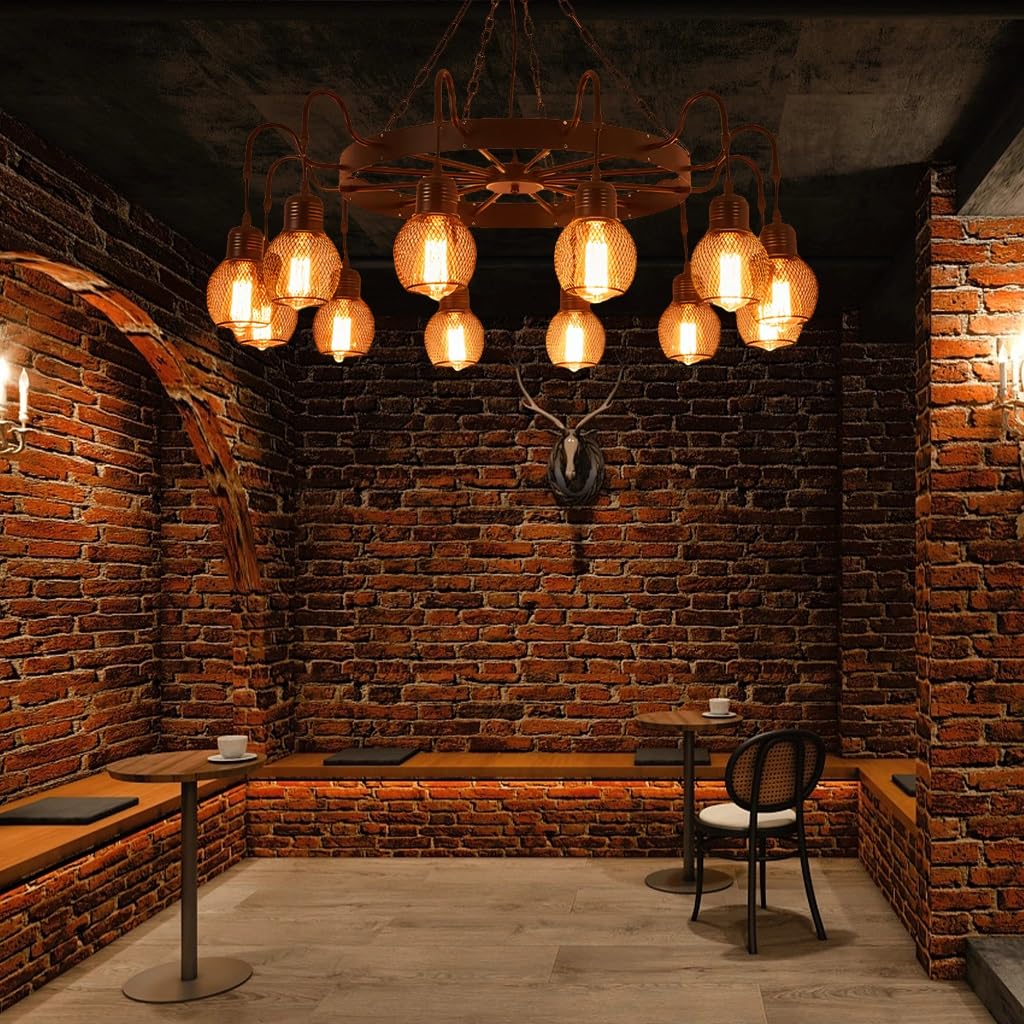 Żyrandol Retro E27 Lampa wisząca 8 świateł Żelazna Antyczne okrągłe metalowe lampy Rustykalne lampy sufitowe Czarne wykończenie