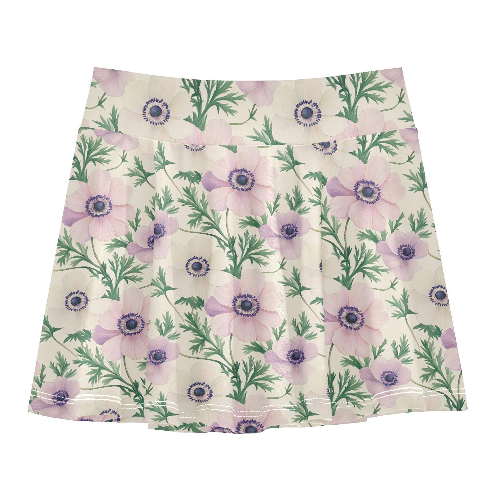 Coronaria Flowers Athletic Skorts for Girls with Built-in Shorts Flowy Little Girl Skirts Cheer Skirts with Pockets 4-12Y