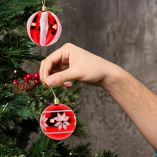 Miniatura 7 de Juego de adornos para árbol de Navidad, 42 piezas, adornos de Navidad inastillables, bolas blancas y rojas para decoración del árbol de Navidad,