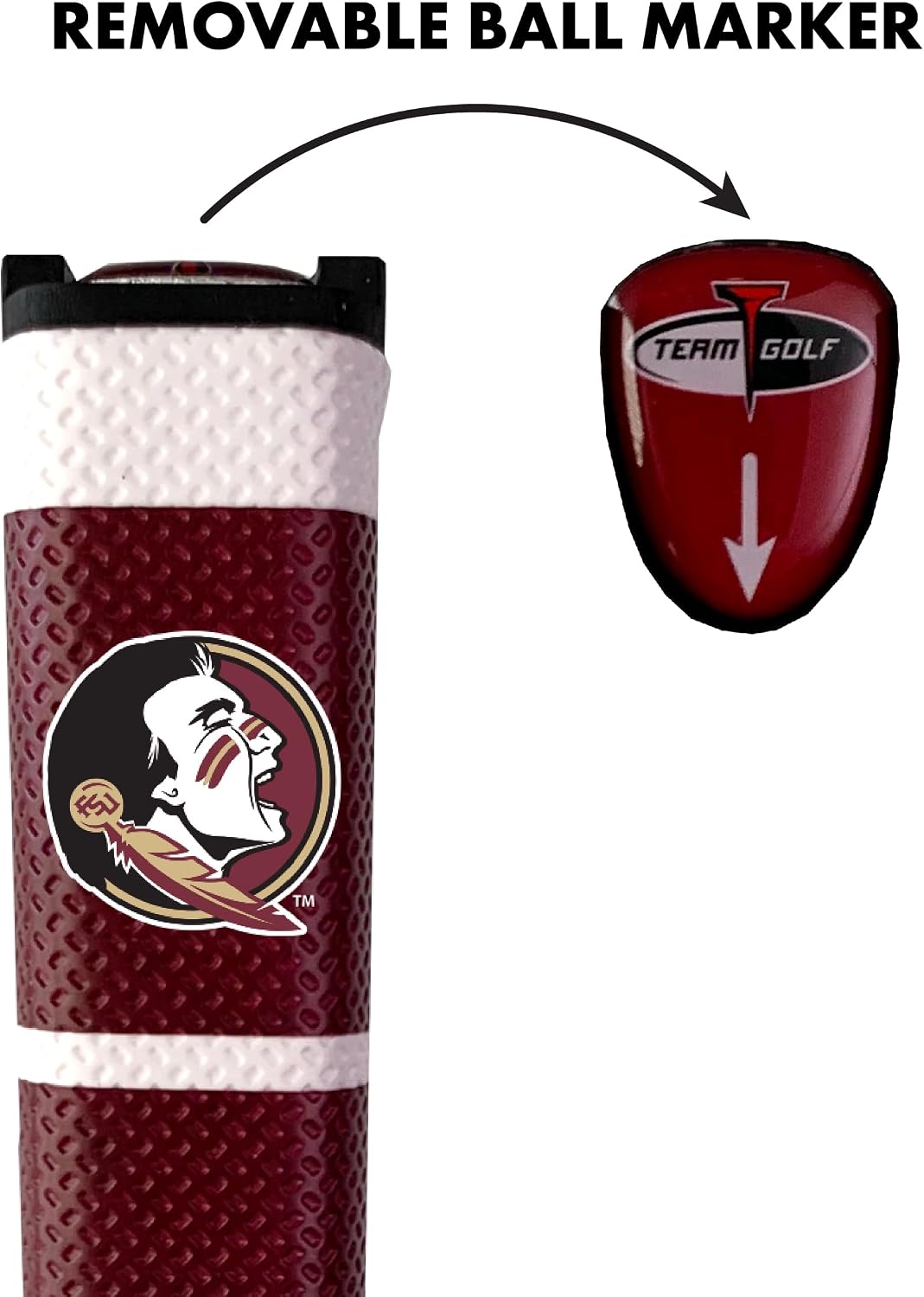 Team Golf NCAA Golf Putter Grip with Removable Gel Top Ball Marker, Durable Wide Grip & Easy to Control