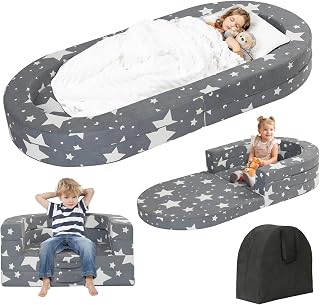 Travel Toddler Bed, 3-in-1 Portable Foldable Toddler Chair,Soft Foam Floor Bed Lounger with Washable Cover,Star