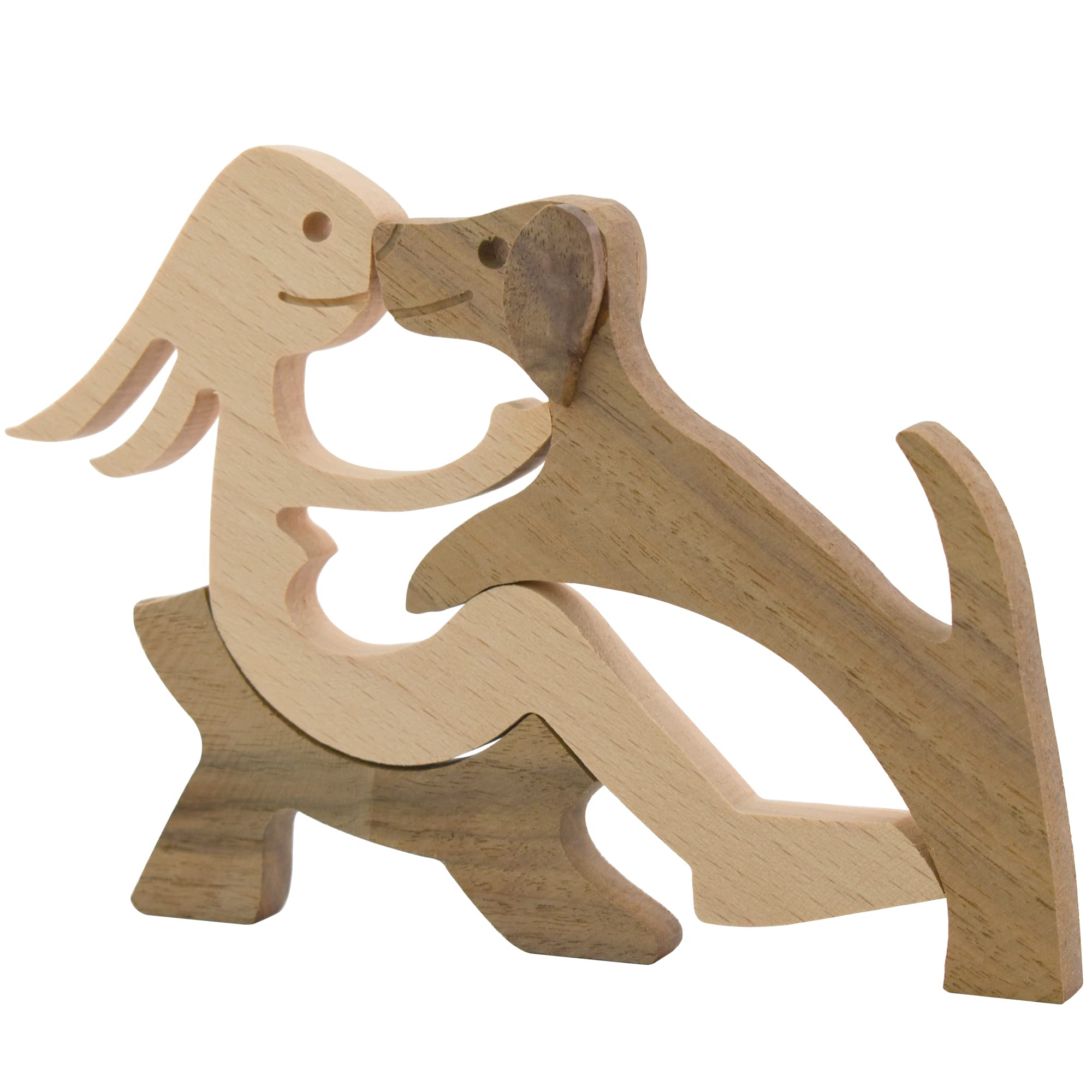 Enkrio Figuras de perro de madera talladas a mano, estatua de escultura humana hecha a mano, acentos artesanales, adorno de madera para decoración de mesa de pie para decoración del hogar