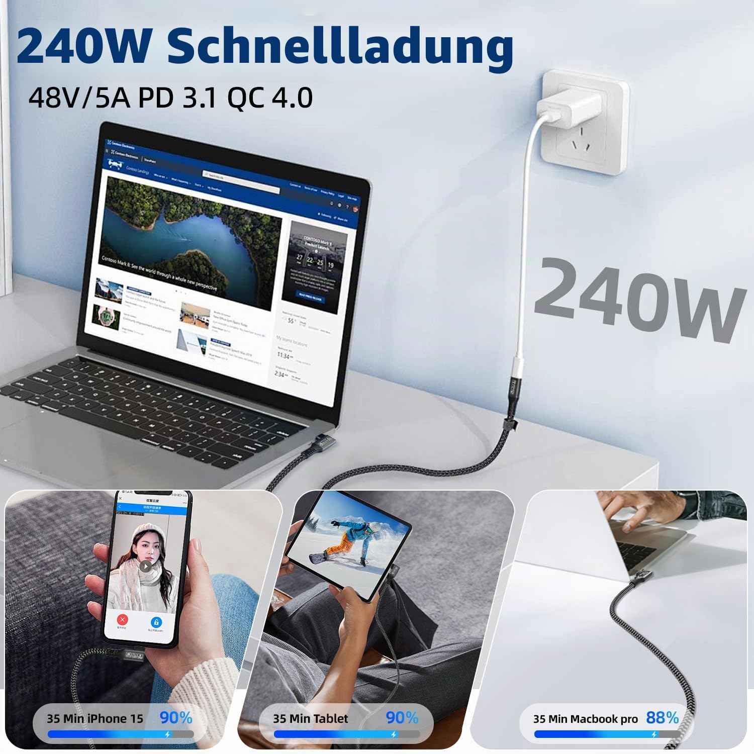 CAKOBLE usb c kabel 5m,[2 Stück 5m] usb 3.2 kabel,20 Gbps usb c datenkabel,PD 3.1 240W Schnellladekabel,4K@144Hz Video für Laptop,Monitor,Hub,Dock,M3,SSD,eGPU,Display,r ladekabel usb c 5m