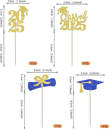 Miniatura 205 de Paquete de 24 adornos dorados para cupcakes de graduación 2025 con purpurina So Proud of You Done Diploma Graduation Cap Cupcake Picks Class of 2025