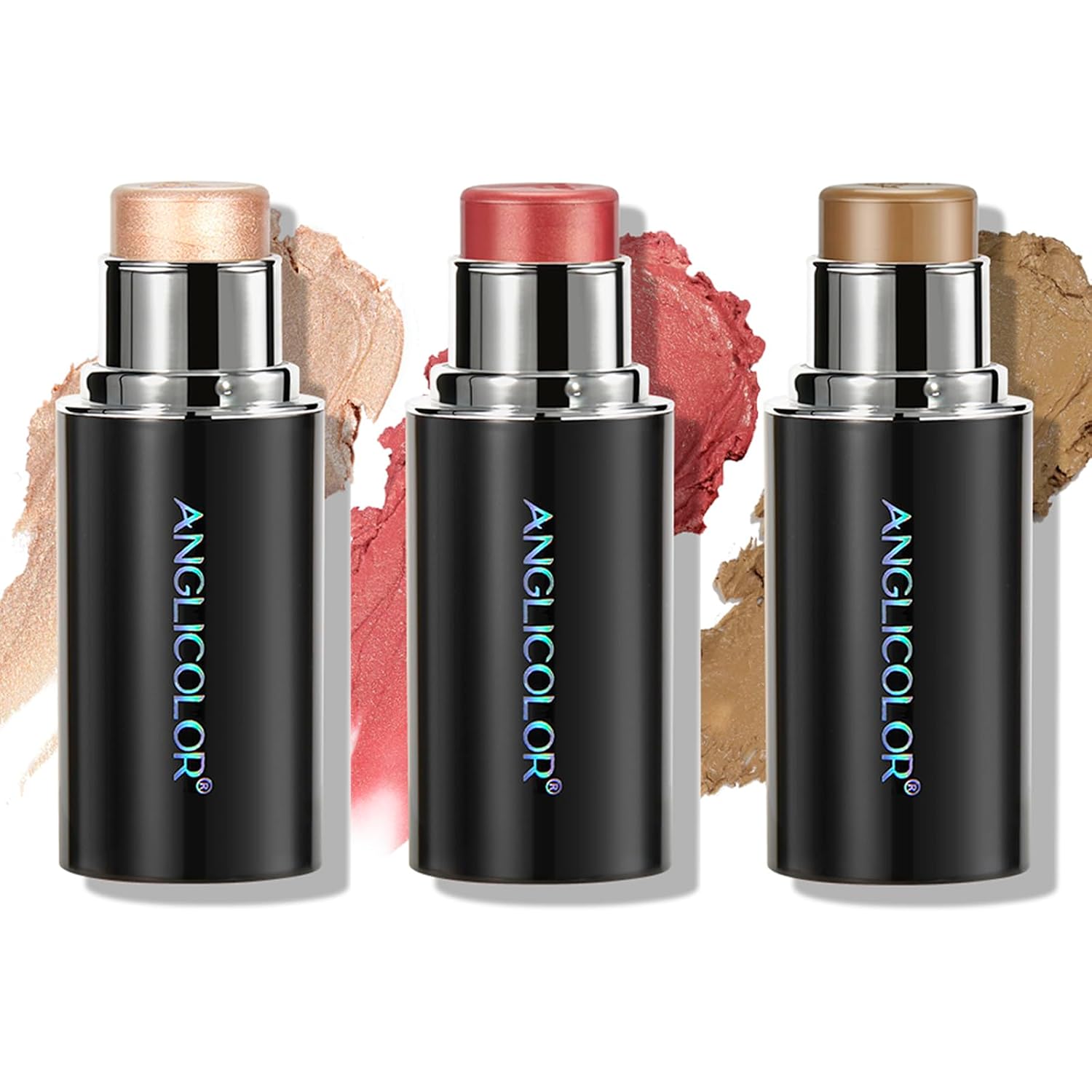 3 Pack Contour Stick Set, Face Shaping & Contouring Stick with Highlighter Blush Bronzer for Sculpt the Cheeks Nose Jawline, Blendable Long Lasting Makeup Stick Trio for Older Women (#1 MATURE)