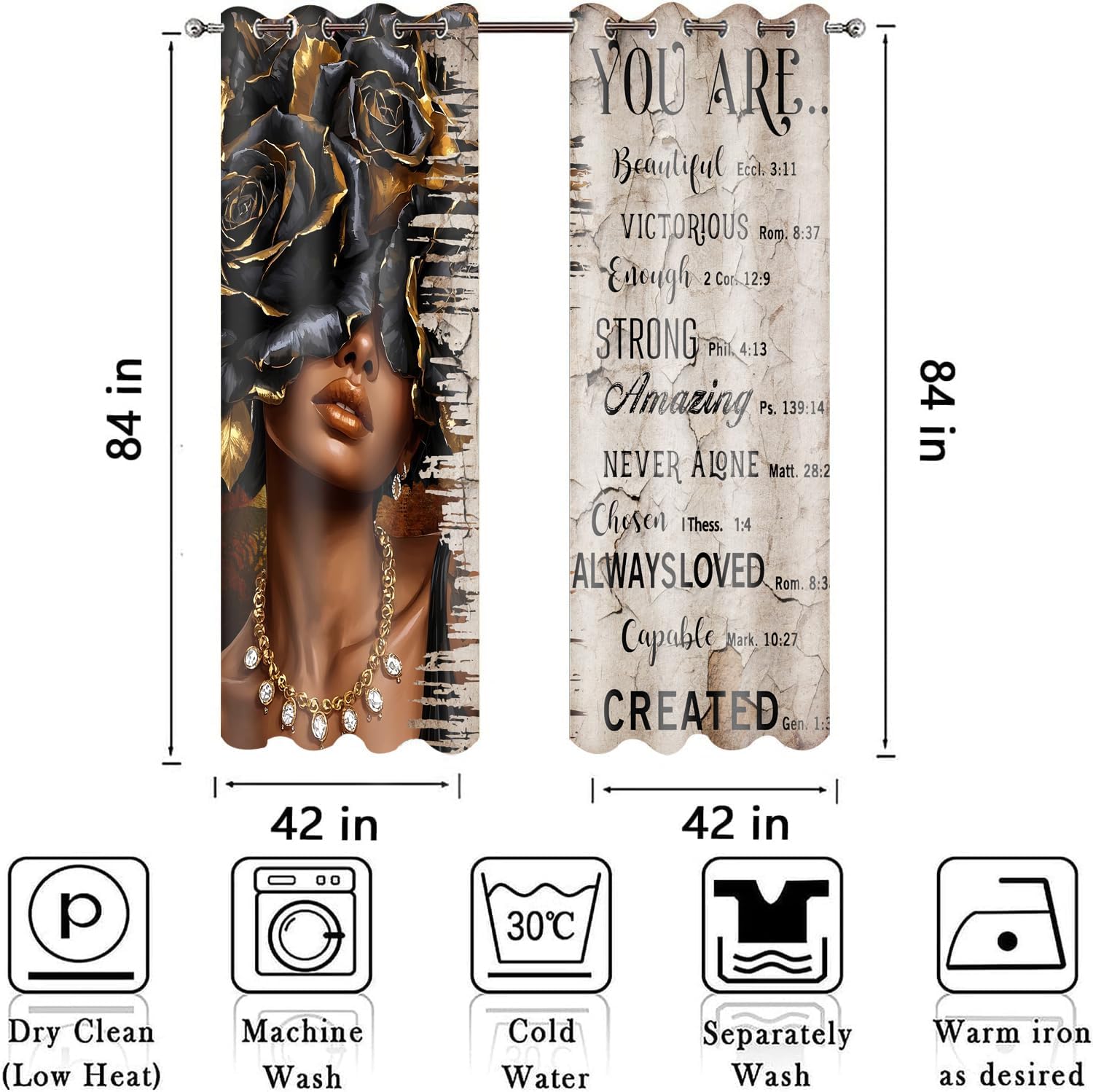 African American Black Woman Curtains Queen Black Girl Blackout Curtain Gold Black Funny Inspirational Quotes Drape for Lady Bedroom Living Room 4284inch 2Panel HI03CL