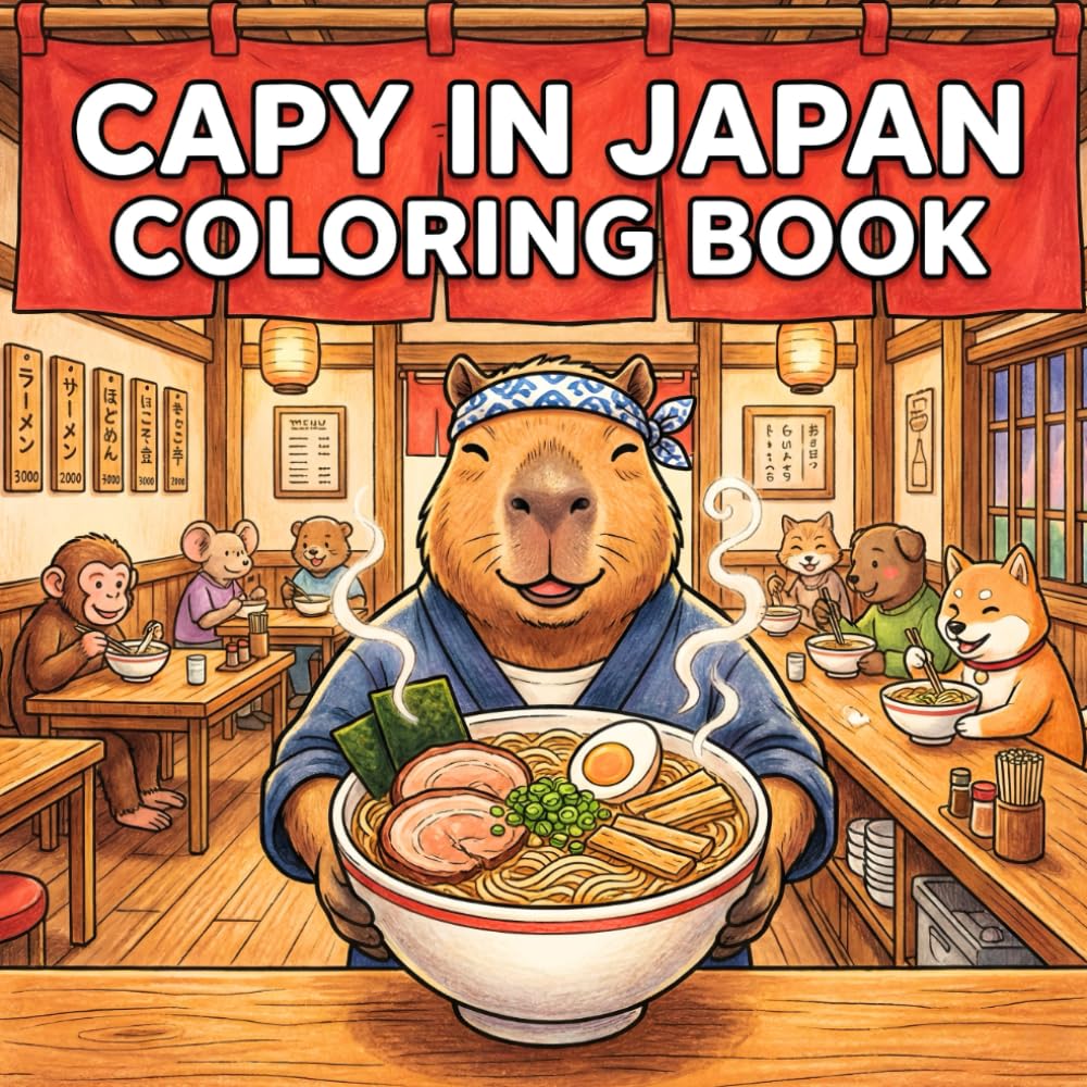 Capy In Japan: Coloring Book | Bold Easy To Color | +35 Pages Unique images Perfect For all Ages (Capy Visiting The world)