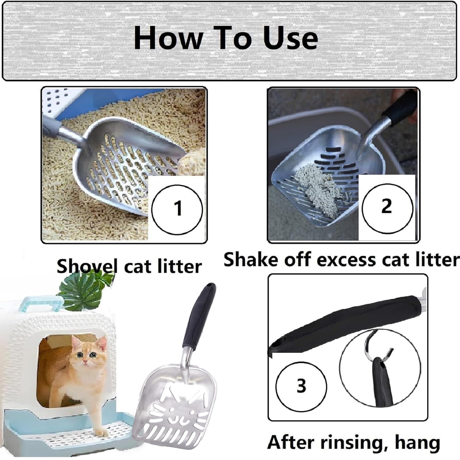 Paletta Per Lettiera Gatti In Metallo - Manico Lungo, Fori 5mm, Facile Da Pulire - Foto 11