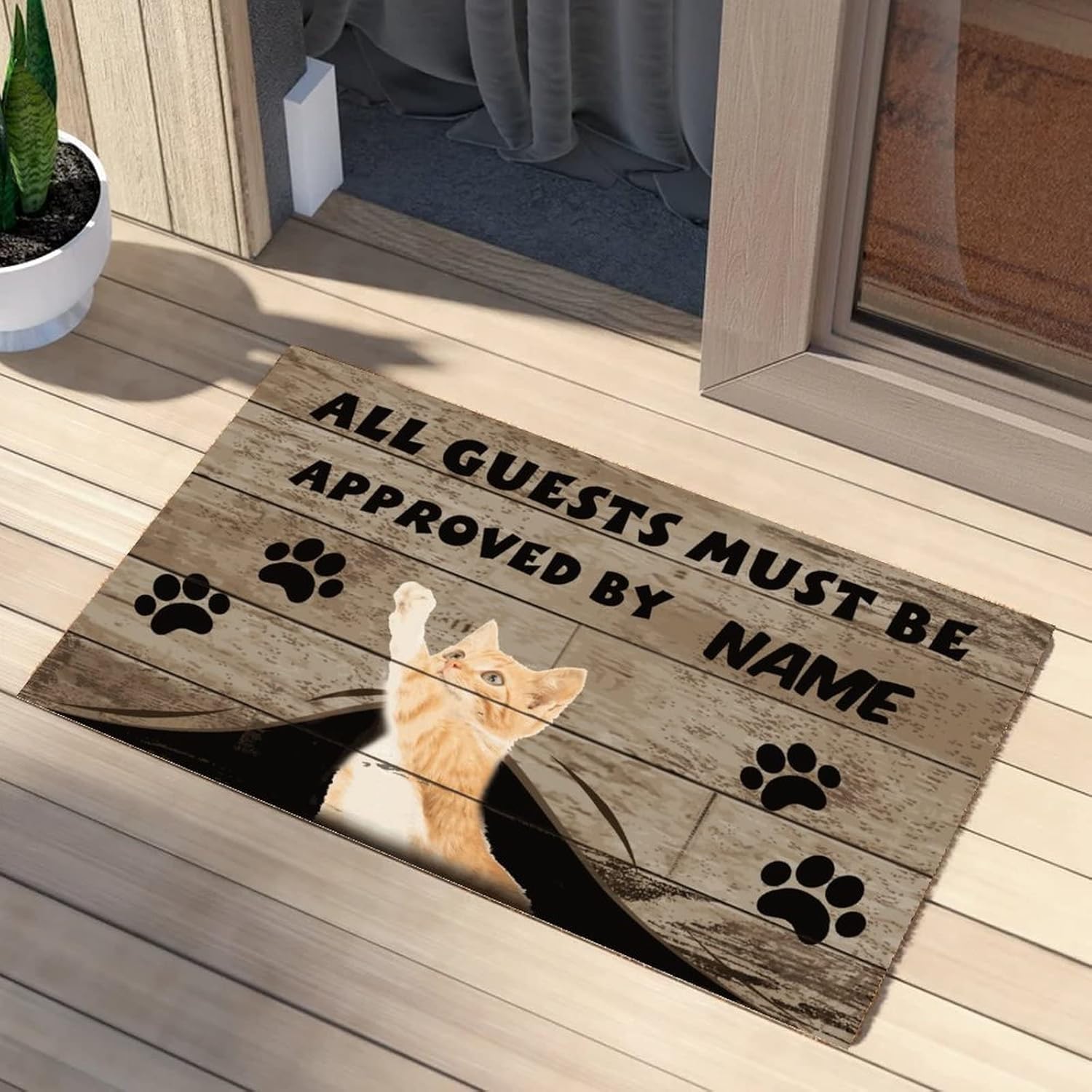 All Guests Must Be Approved by Cat Kitchen Mat Cat Paw Prints Coconut Coir Rugs Heavy Duty Backing Machine Washable Gift for Pet Cat Owner 24x36in