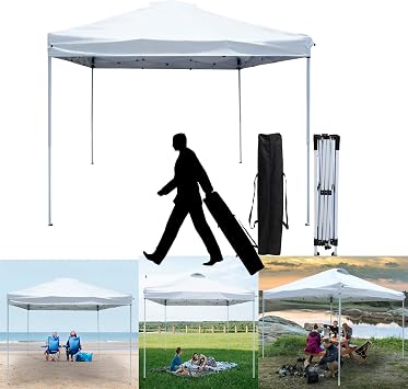 Pop-up Canopy 10x10 Patio Tent Instant Gazebo Canopy with Bag, Waterproof Removable, for Events Pavilion Beach BBQ Event White, 10x10FT, No Sidewalls