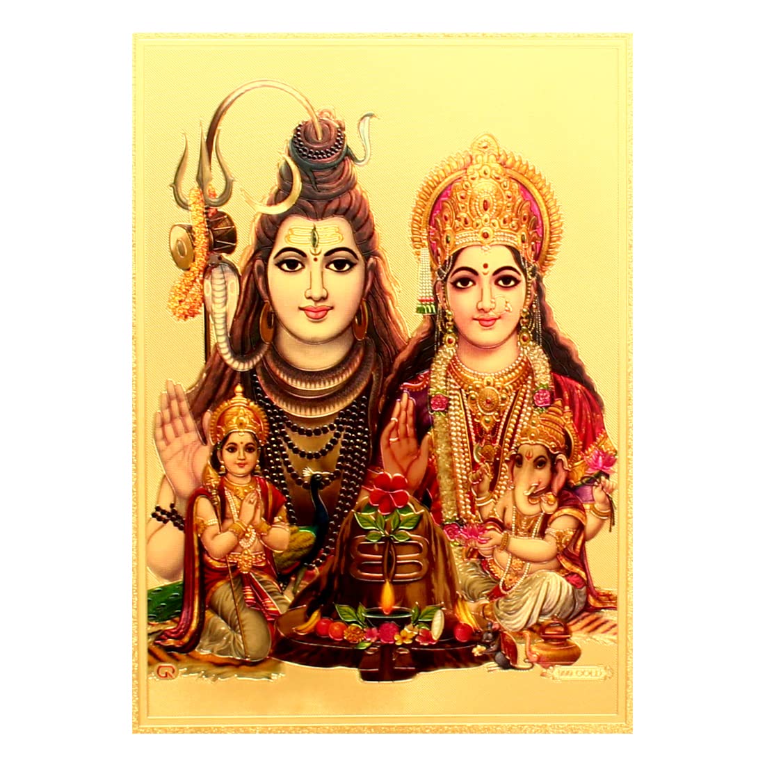 Yogic Mantra Shiv Parvati Darbar Photo | Unframed 5x7 Inch | 180 GSM Gold Foil Paper | Embossed Printing | Shiva Parvati Family Photo Wall Decor Poster | Diwali Art Gift | Home Mandir & Office Temple