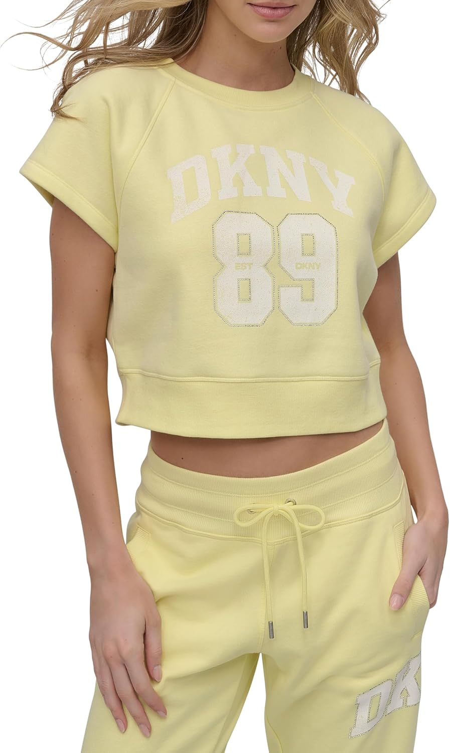DKNY womens Rhinestone Logo French Terry Crewneck Sweatshirt