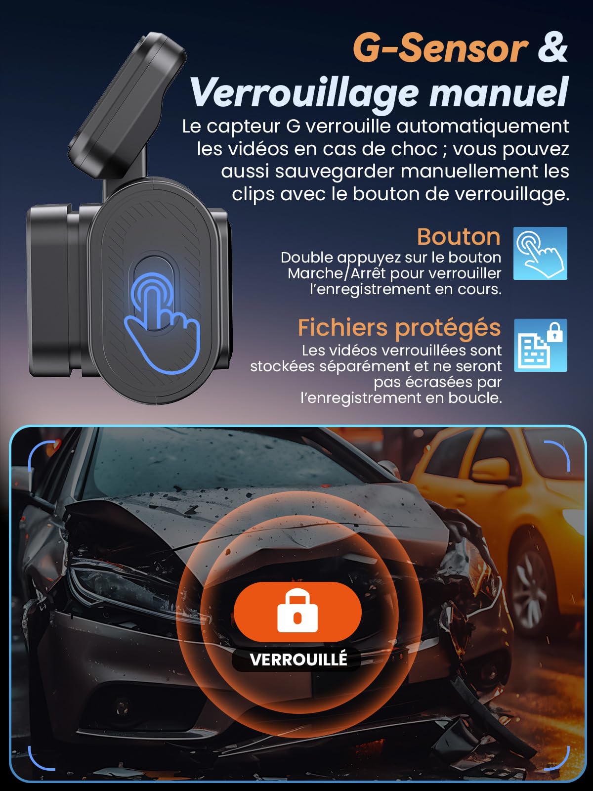 C3 Dashcam Voiture Avant arrière, caméra 4K+1080P, Wi-FI 5GHz avec contrôle Via app, Carte SD 64GB, Vision Nocturne, Grand Angle 170°, WDR, stationnement 24H, capteur G, Installation Facile