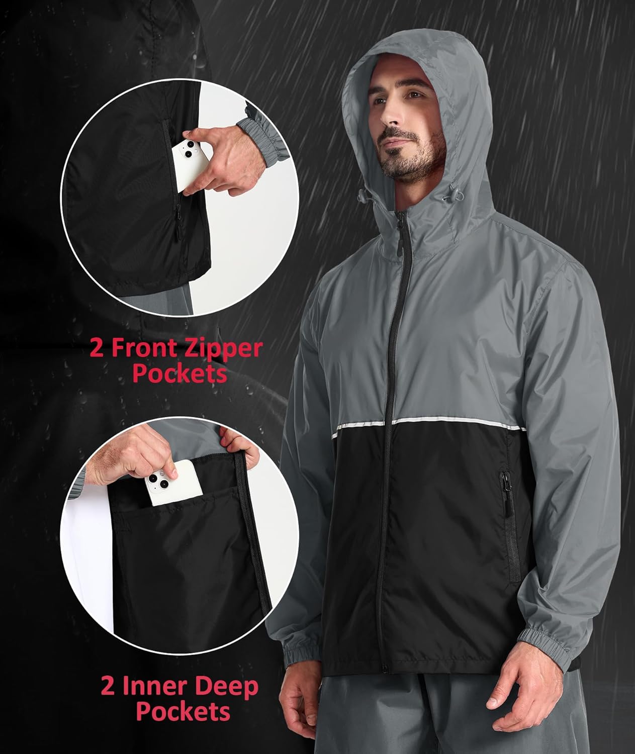 SWISSWELL Men's Rain Jacket Windbreaker Packable,Lightweight Golf Rain Coat Inner Pocket for Camping Hiking Cycling - Image 2