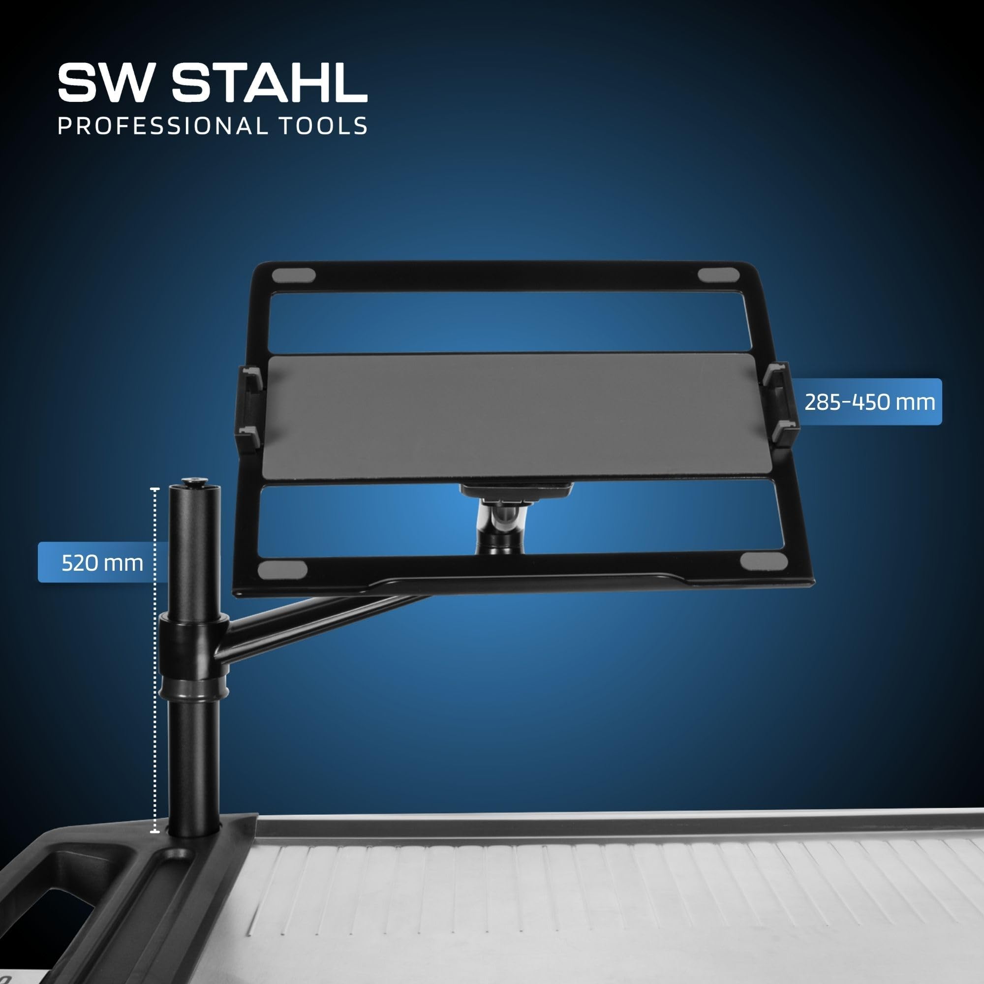 SW-Stahl 07124L Support pour Ordinateur Portable pour Chariot d'atelier I Support de Tablette réglable I Support pour Ordinateur Portable Noir I Table d'ordinateur Portable