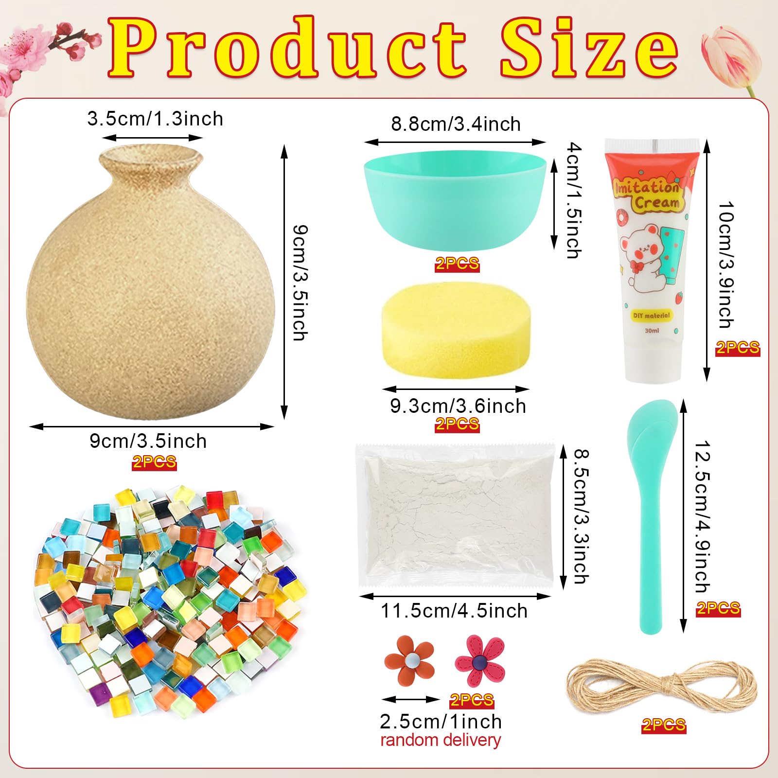 DIY Vase Mosaic Painting Kit - 2 Sets With Sunflower & Rose Designs For Adults