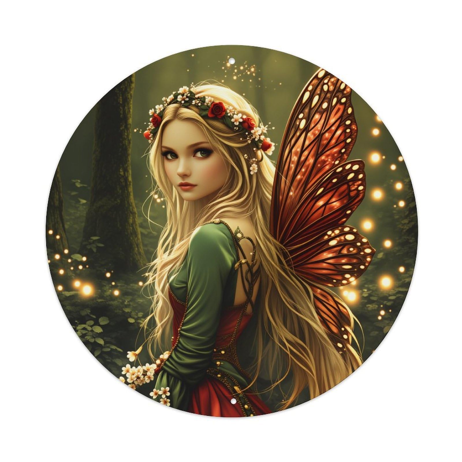 Fairy Wings Forest Glow Light Round Tin Sign Vintage Style Metal Sign Home Bar Garden Wall Plaque Decor Metal Poster 8x8 Inch