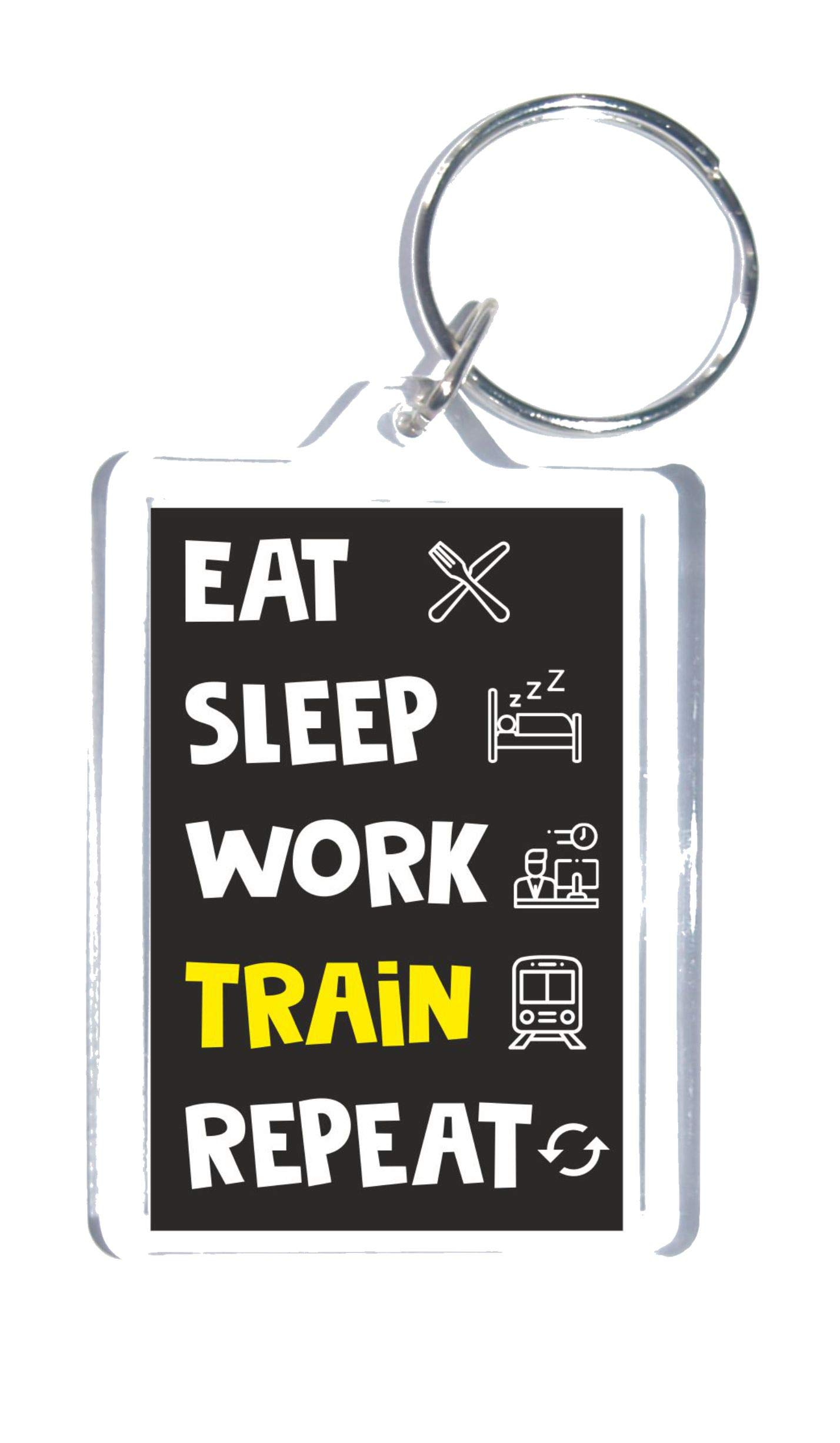 Work Keyring - Eat Sleep Work Train Repeat - Novelty Work Train Keyring – Fun Gift – Great Gift Or Present