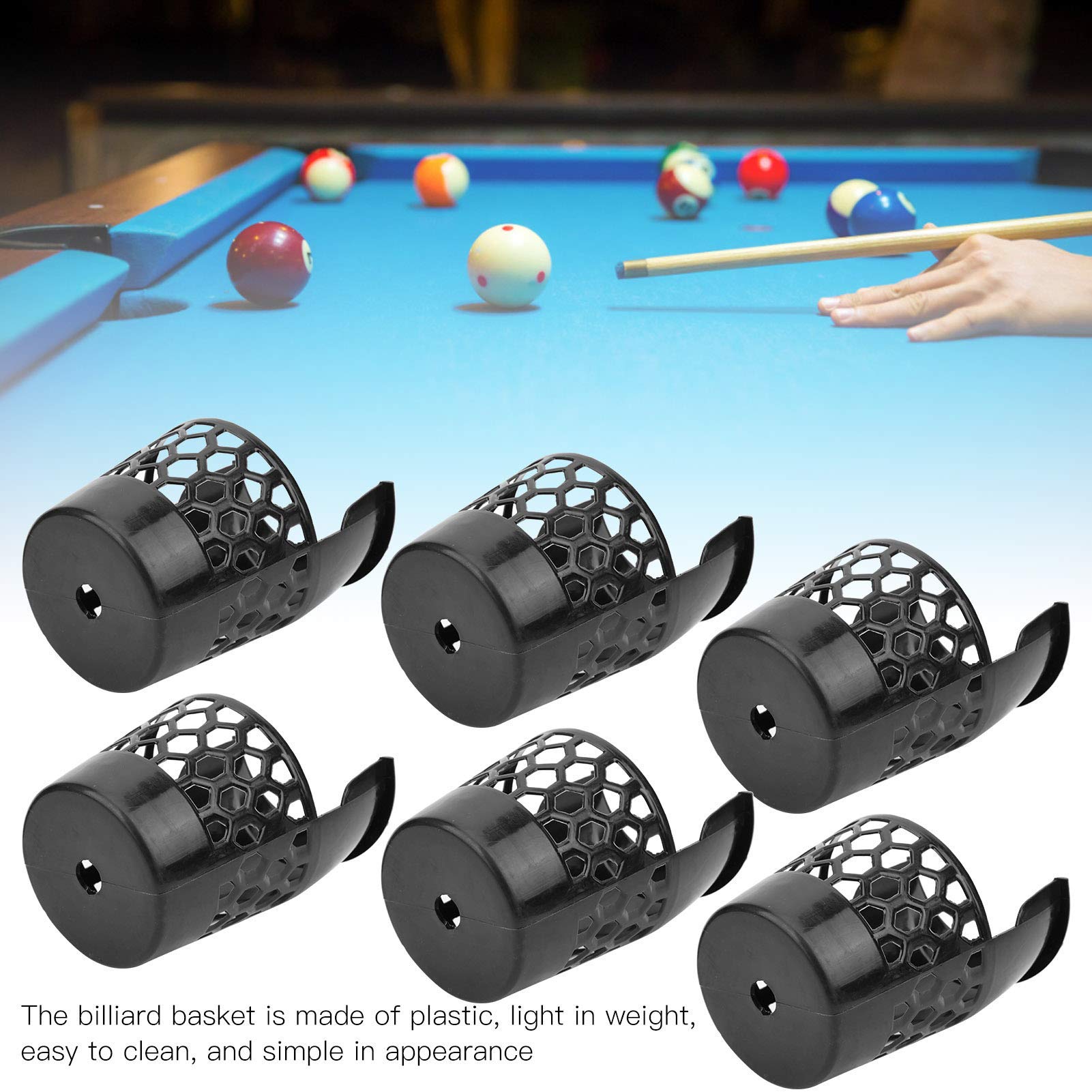 Agatige 6 Pcs Poches de Billard, 13,5 cm/5,3 Pouces Panier de Rangement de Boule de Billard Portable en Plastique Table de Billard Web Panier Accessoires de Billard pour Joueurs de Billard