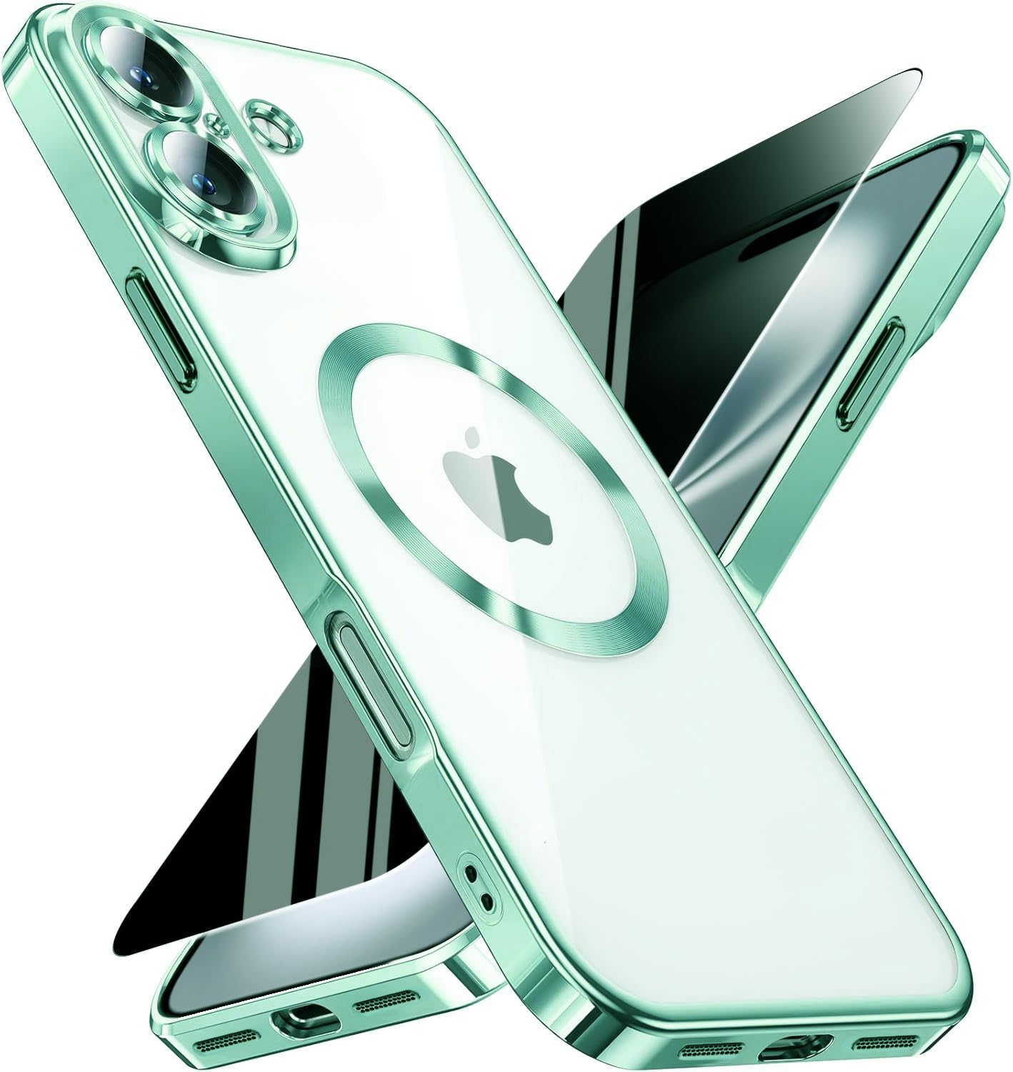 Magnetic for iPhone 17 Case with Privacy Screen Protector &amp; Full Camera Cover,[Non-Yellowing] Shockproof Clear Phone Case Compatible with MagSafe Women Girls for iPhone17,Green