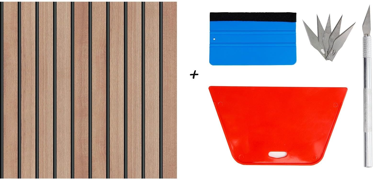 LXCREAT 17.71 Inch x 118 Inch Brown Shiplap Wood Grain Contact Paper and Wallpaper Smoothing Tool Kit