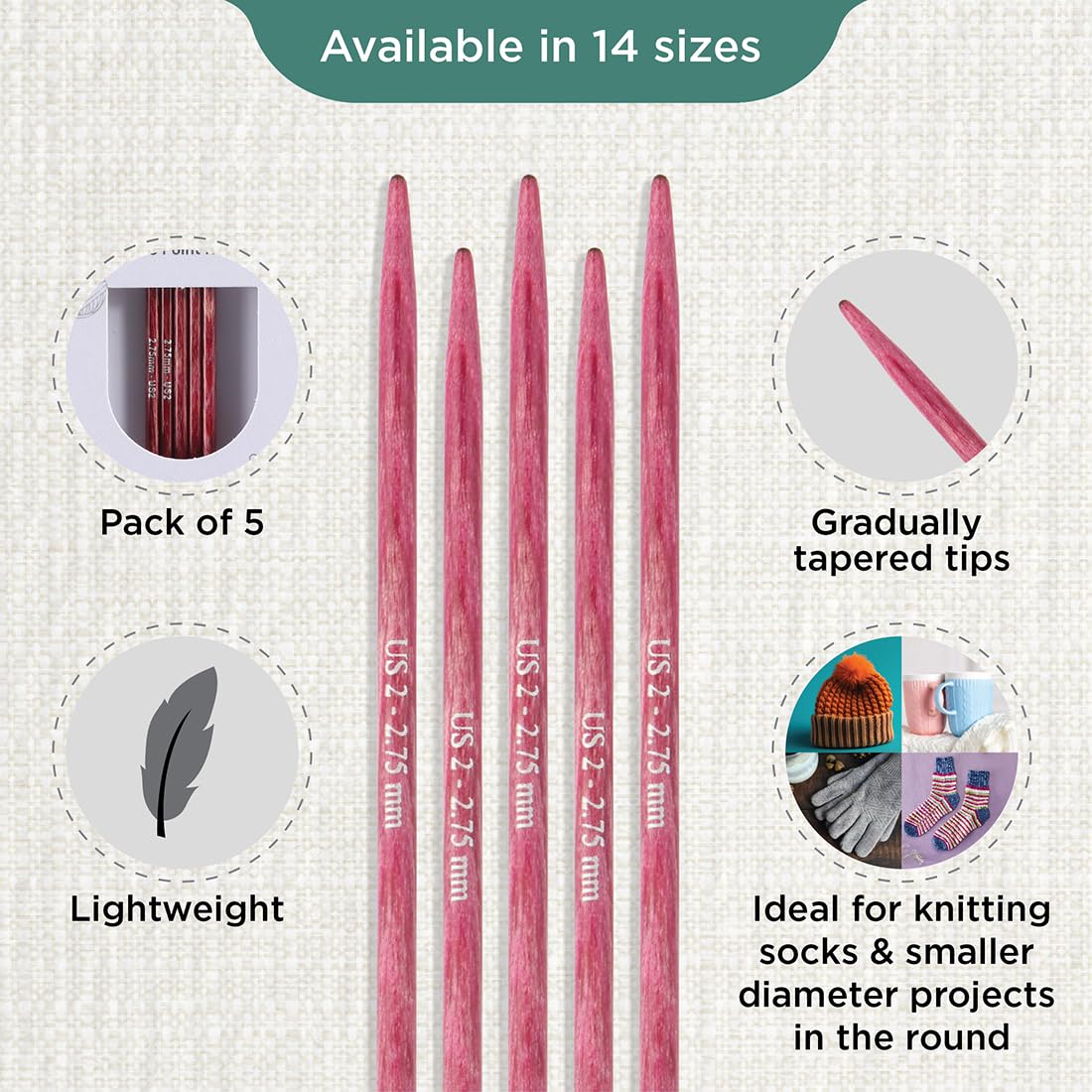 KnitPro Dreamz Double Pointed Needles 8" (20cm), Candy Pink, 2.75mm - Image 3