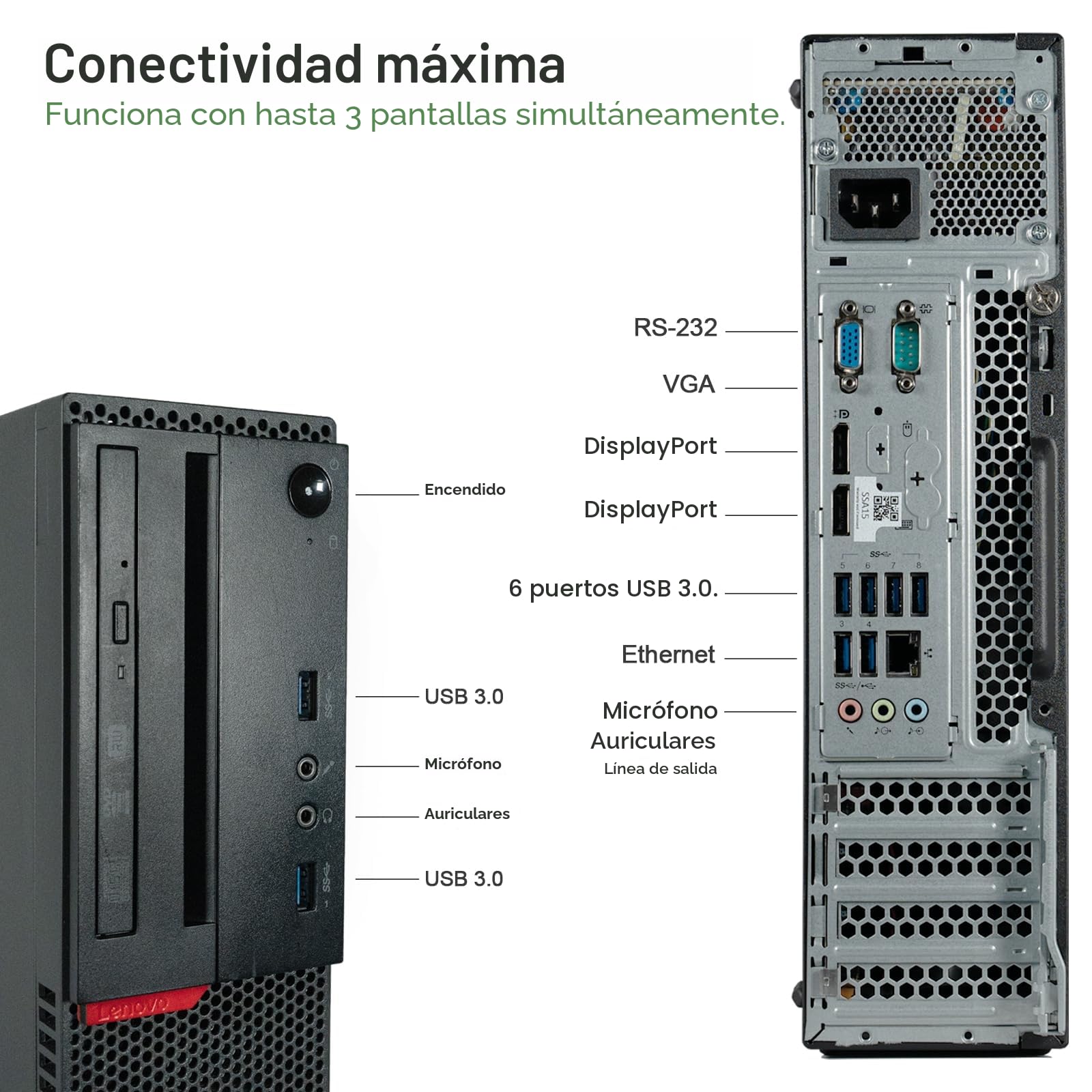 PC Sobremesa - LENOVO M73 i7, Intel Core i7-4790, 8 GB RAM, 256 GB SSD, HD Graphics, Windows 11 Pro, Schwarz