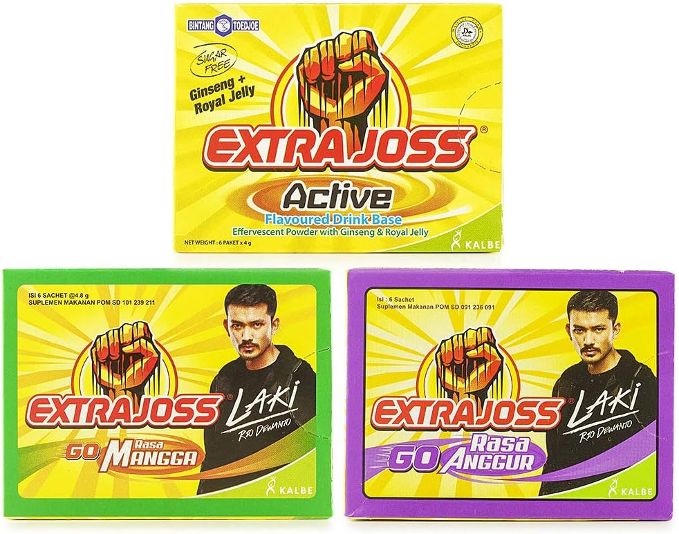 Extra Joss Active Energy Drink Powder Ginseng Grape Mango Flavour Halal Drink Minuman Quick Energy Boost (Total 30 Sachet) (Grape)
