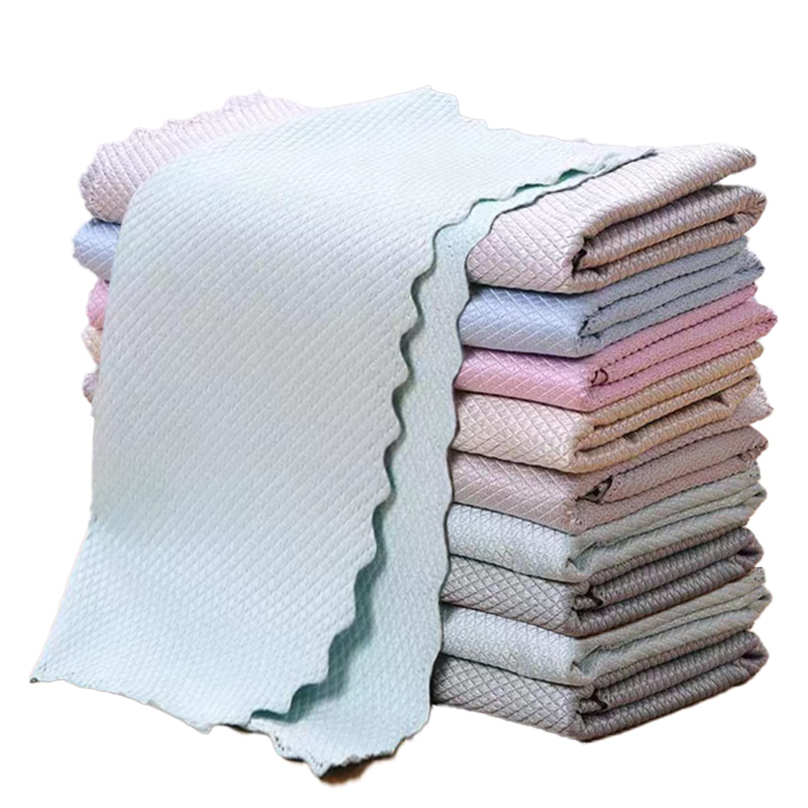 Antuen 10 Pack Fish Scale Microfiber Polishing Cleaning Cloth Easy Clean Cloth Cleaning Rags Without Leaving Marks Drying Towel Reusable Washcloths Plates Glass Stainless Steel(Size: 15.8x11.7Inch)