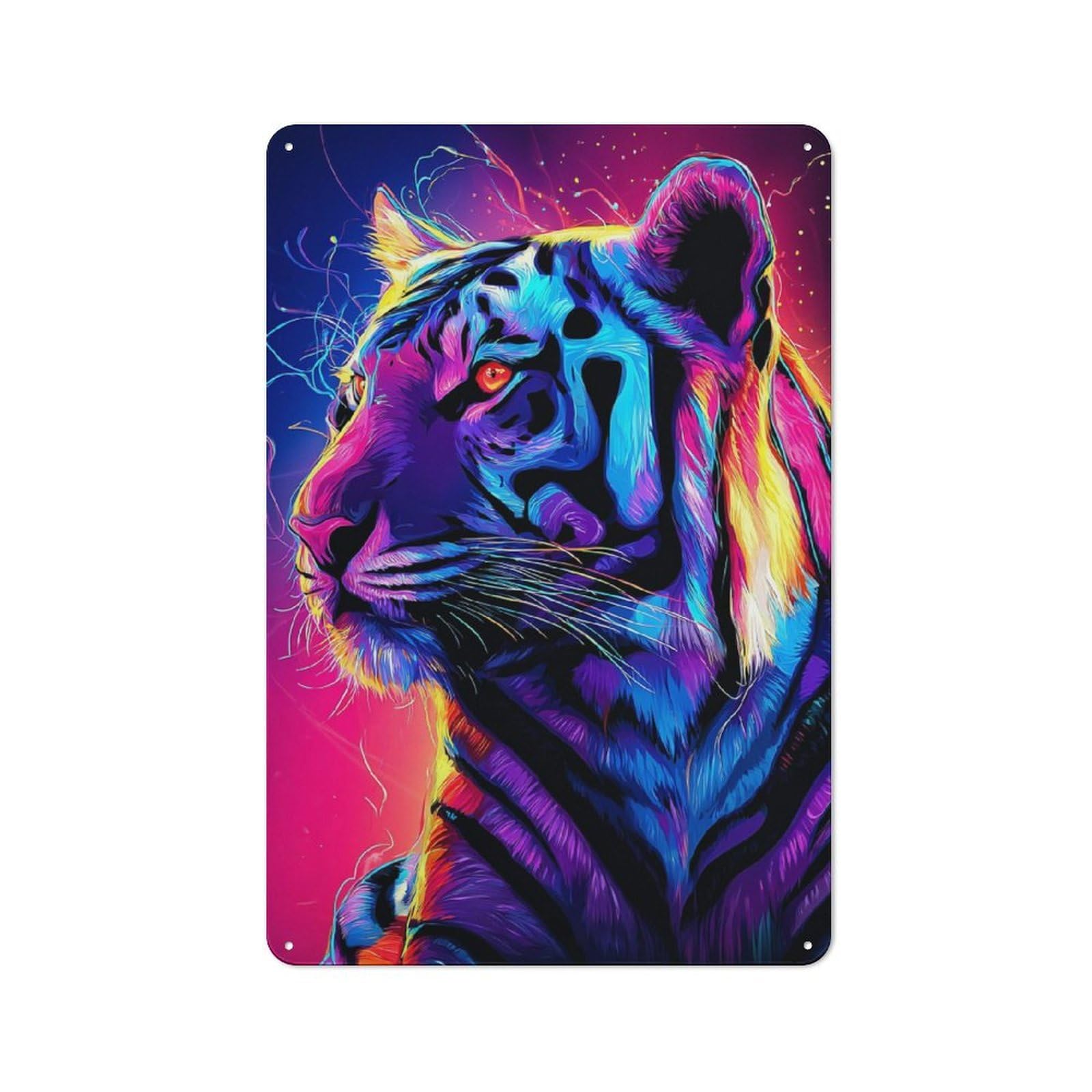 Junmoney Neon Tiger Portrait Metal Wall Sign 30X20cm Featuring For Garage Or Workshop, For Vintage Wall Decor Fans, For Metal Sign Collectors