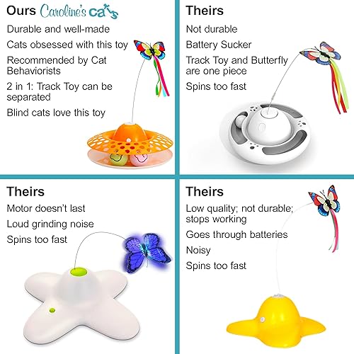 Miniatura 9 de Caroline's Cats Juguete automático de mariposa para gatos, interactivo 2 en 1 con apagado automático y pista de bolas de hierba gatera juego de