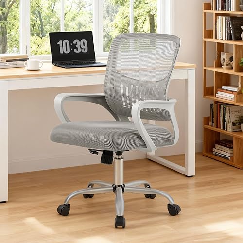 Miniatura 2 de NEWBULIG Silla de escritorio para oficina en casa, con respaldo de altura media ajustable, malla ergonómica, silla ejecutiva para computadora