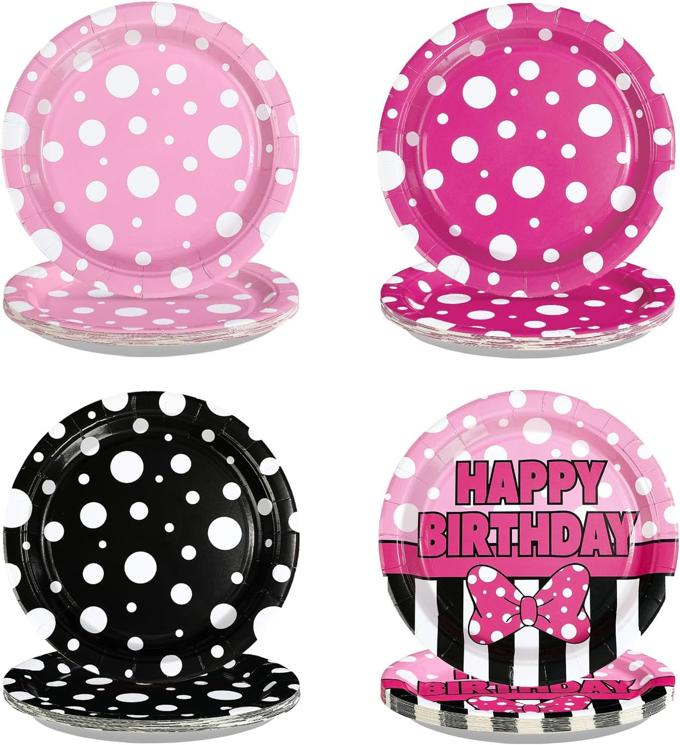60Pcs Pink Mouse Birthday Paper Plates 9" Heavy Duty Disposable Cartoon Mouse Birthday Dessert Plates Pink Black White Polka Dot Bow Party Decorations for Kids Girls Bday Baby Shower Party Supplies