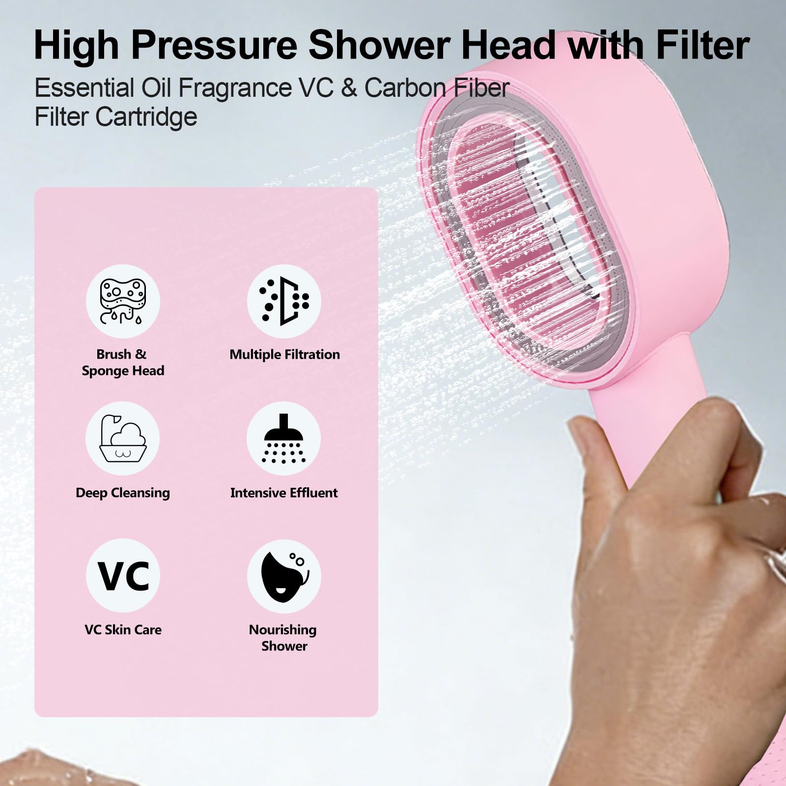Filtersonic - Alcachofa de ducha 3 en 1 de alta presión con filtro, filtro contra la cal, filtro para aumentar la presión, con esponja para eliminar el agua dura, metal pesado (rosa)