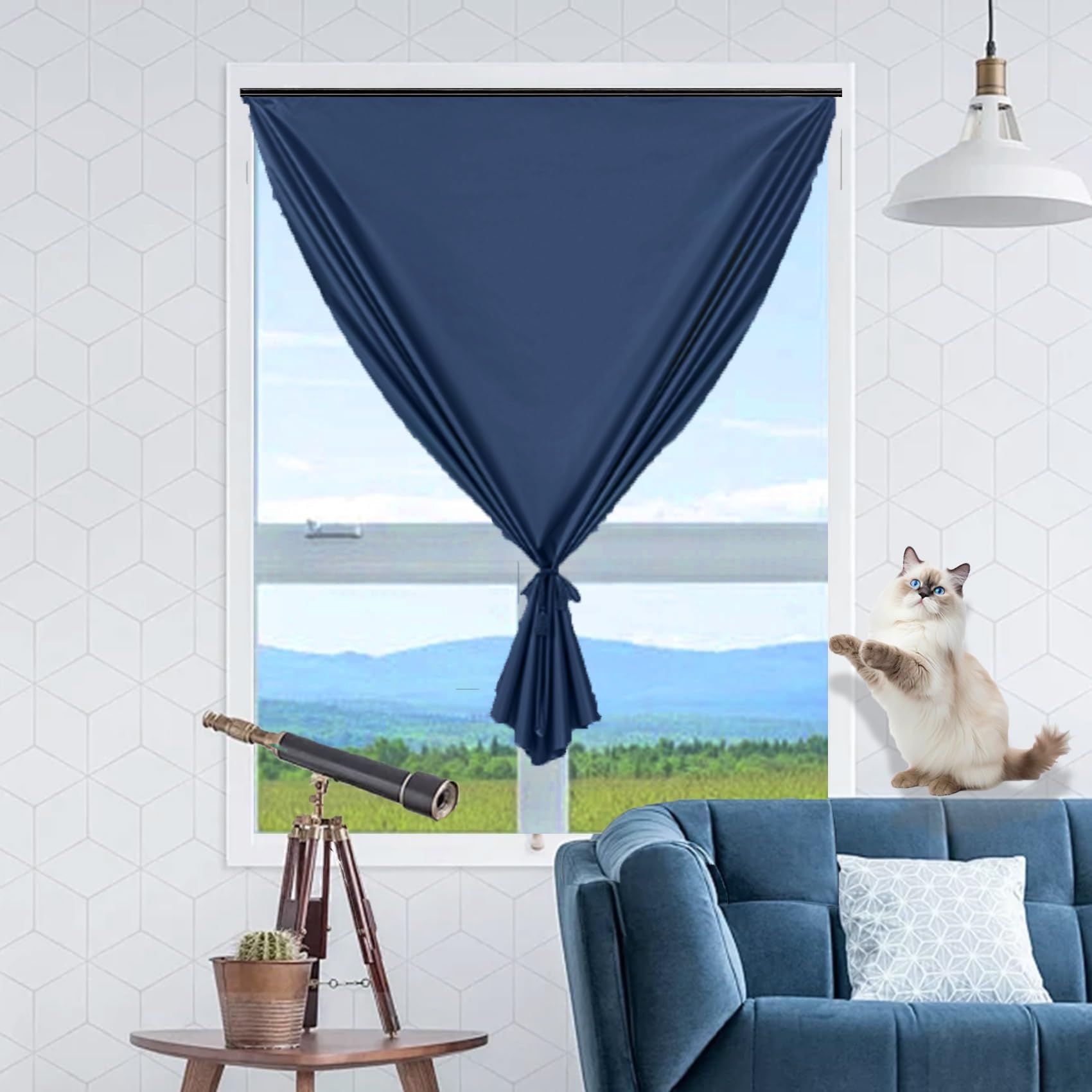 No Drill Portable Blackout Shades 30 x 80 cm, Easy to Stick on & Take Down, Thermal Properties Premium Fabric Day and Night Blinds Curtains, with Nano Tape for Travel Rv Car, Blue A