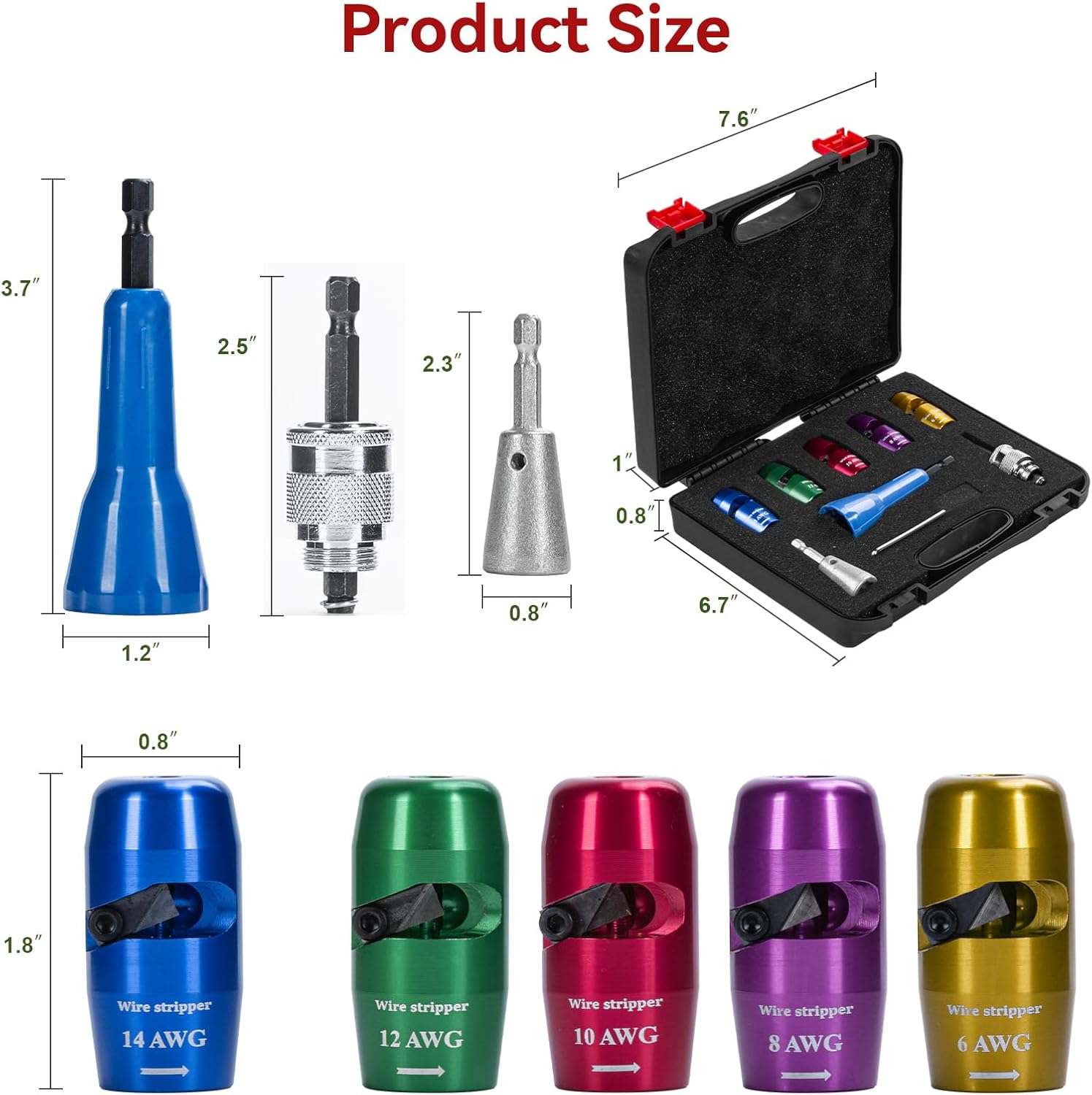 Wire Stripping for Drill, Wire Twister Tool for Drill, 14/12/10/8/6 AWG 8 in 1 Quickly Drill Wire Stripping Professional Electrician Tools Set