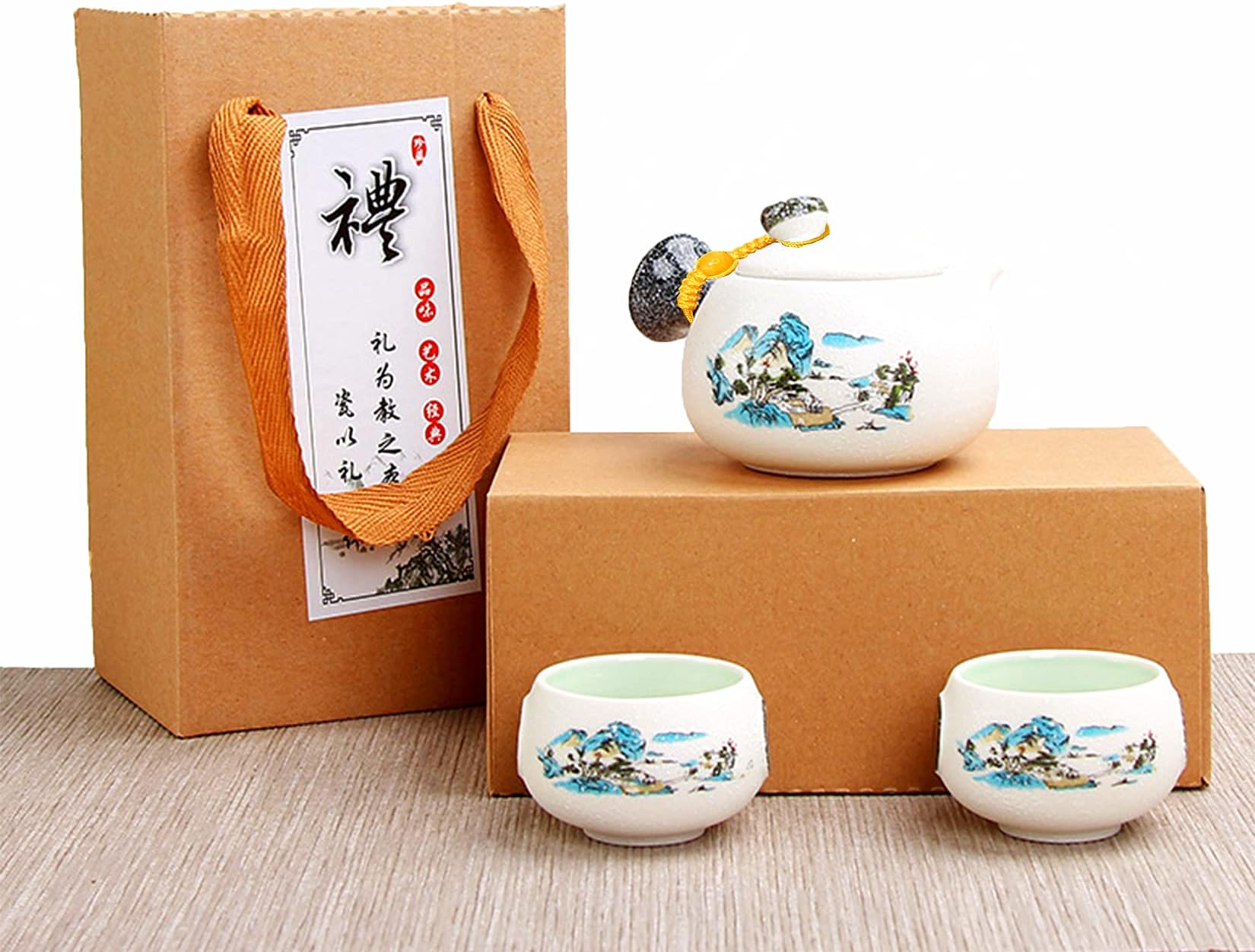 Tea Set, Chinese Kungfu Ceramic Tea Set Included Teapot,Teacups and Gift Bag, Chinese Kungfu Ceramic Portable Travel Tea Set Used for Tea Coffee, Suitable for Home,Outdoor, Office,as a Gift for Women