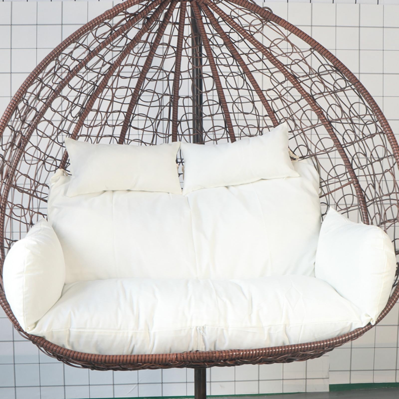 GTYMTTX Hanging Double Swing Cushion Egg Chair Cushion with Headrest and Armrests, Removable and Washable(Color:white)