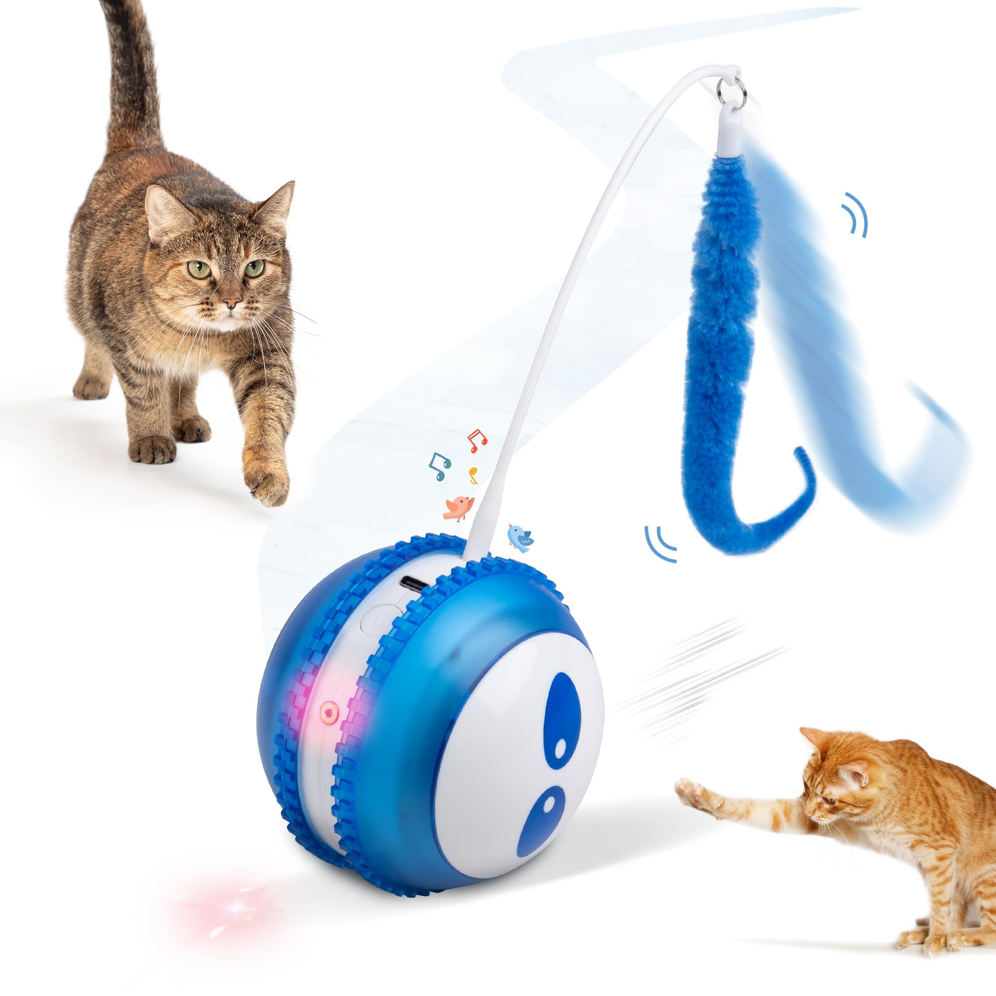 Pet Prime Interactive Cat Toy for Indoor Cats Automatic Rolling Ball Toys with LED Light for Kittens