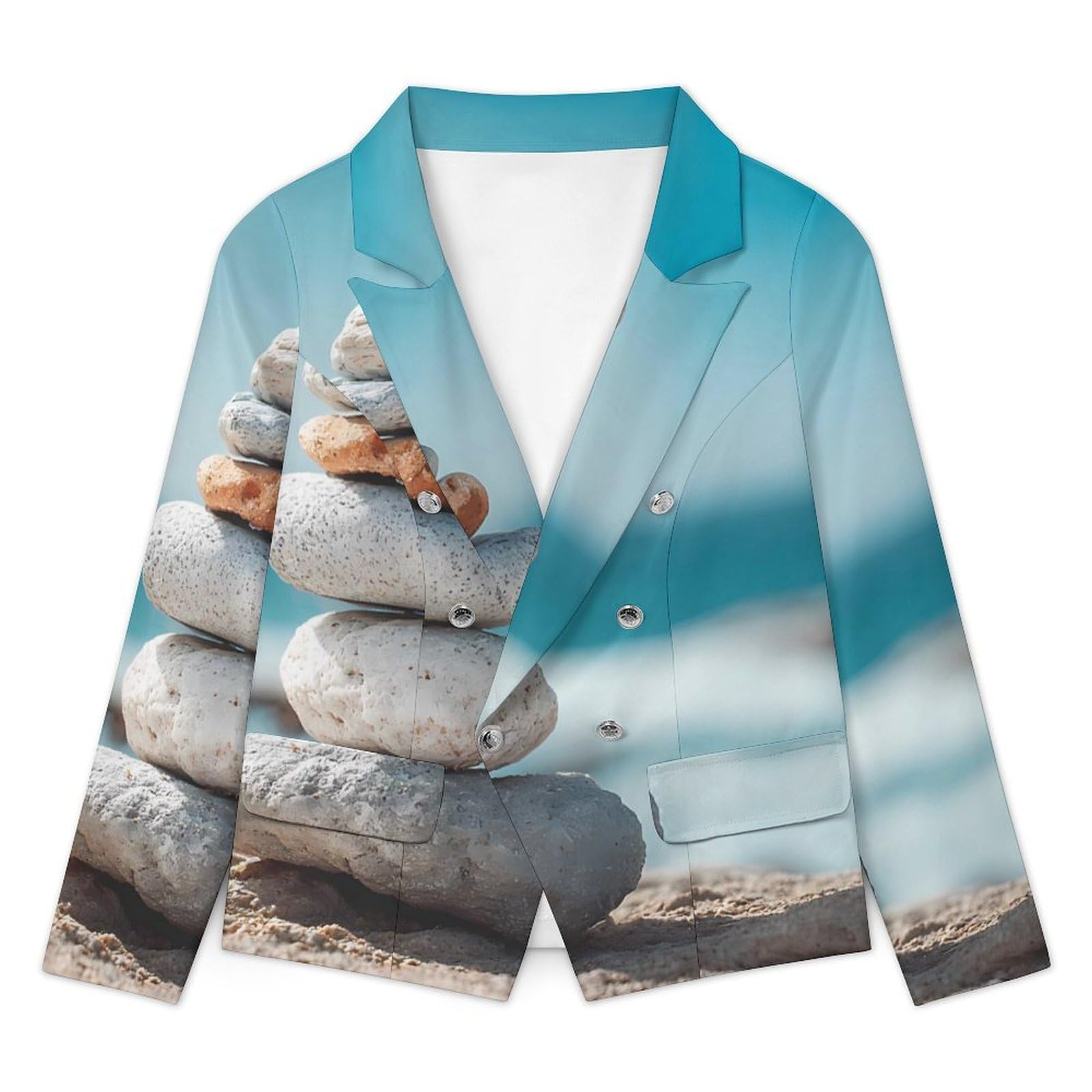 Rock Tower Overlooking Lake Blazer da donna con risvolto giacca elegante per abbigliamento formale casual