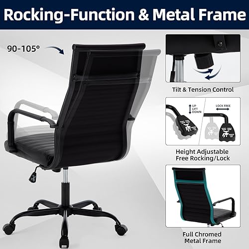 Miniatura 5 de Sillas de sala de conferencias, silla de oficina ejecutiva ergonómica, silla de escritorio de cuero acanalado con soporte lumbar, silla giratoria de